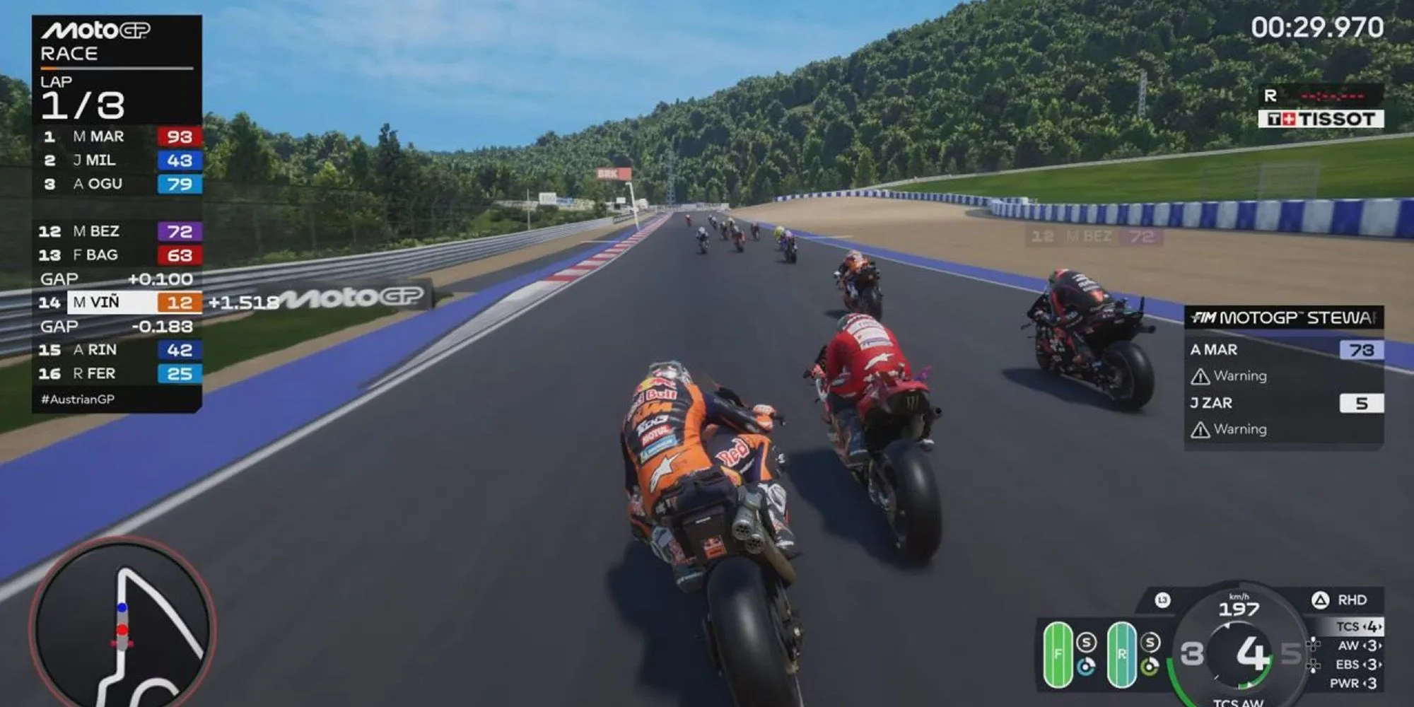 Góc nhìn gameplay khi đua trên đường đua tại Áo trong MotoGP 25