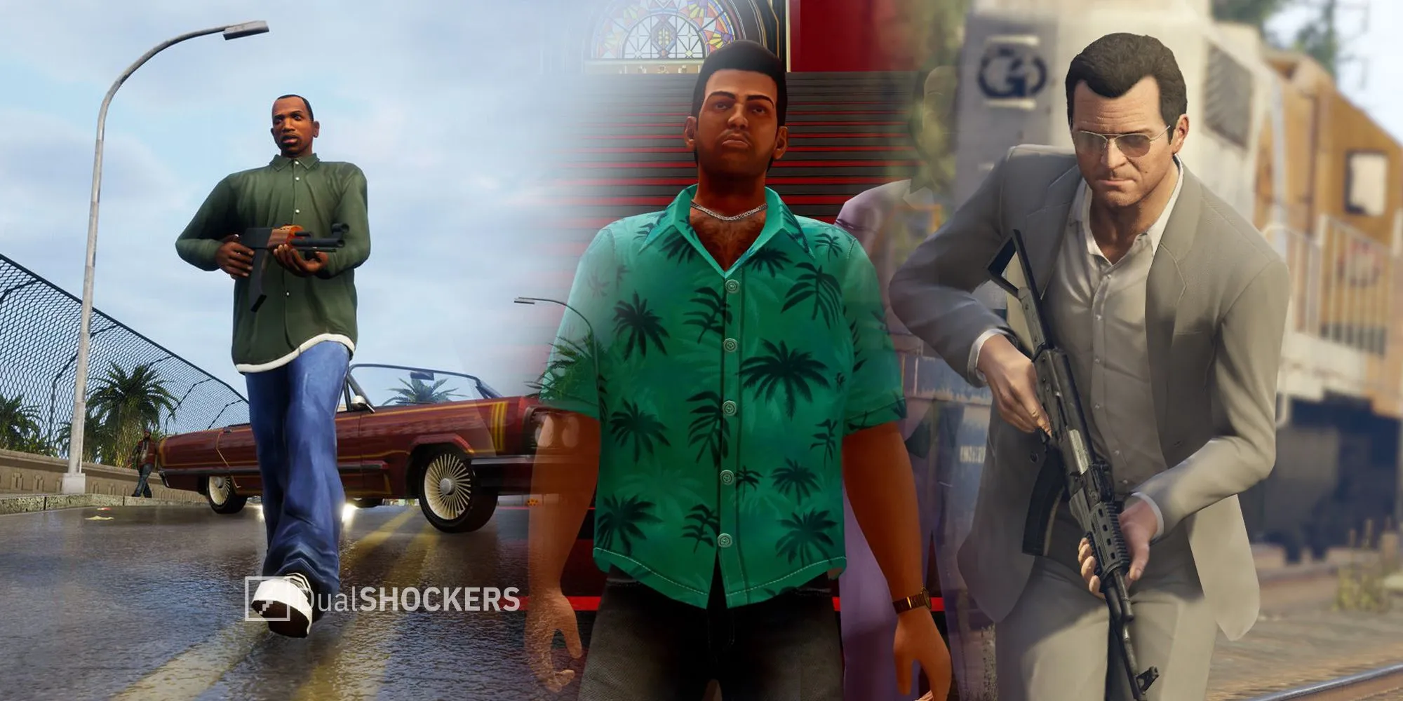 GTA: San Andreas, GTA Trilogy, GTA: Vice City, GTA 5 gameplay được hiển thị trên màn hình
