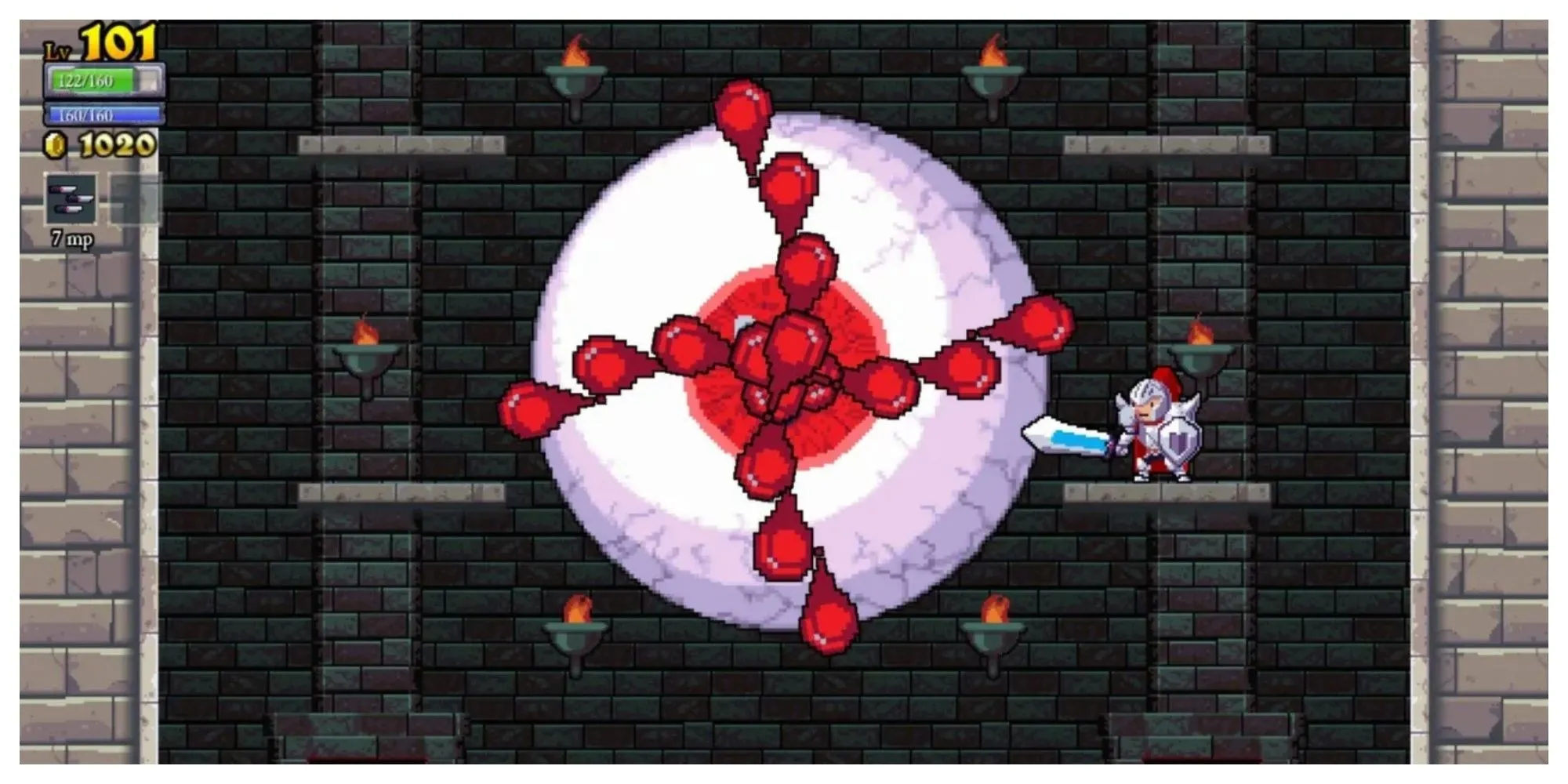 Hiệp sĩ đối mặt quái vật trong Rogue Legacy, tựa game Roguevania nổi tiếng với yếu tố gia phả