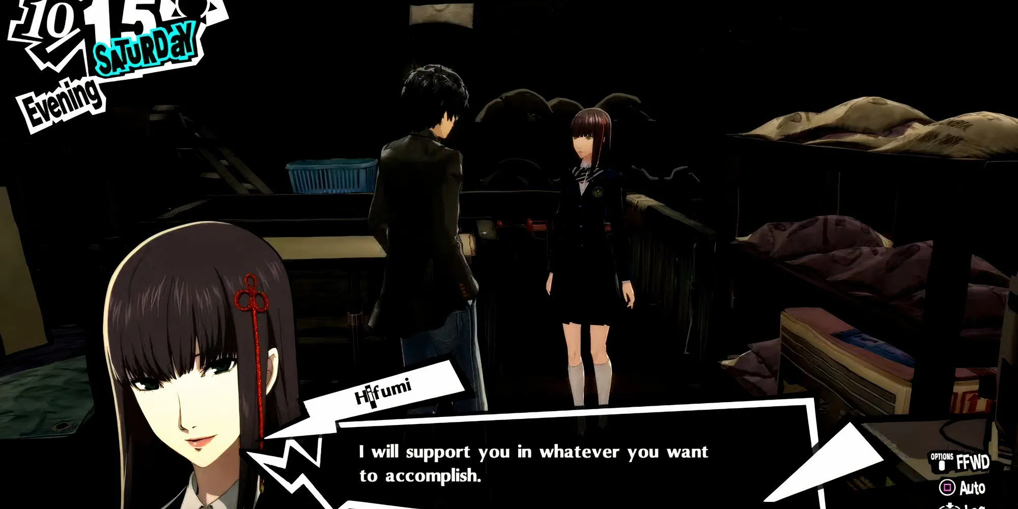 Hifumi gặp Joker trong phòng của cậu ấy ở Persona 5 Royal