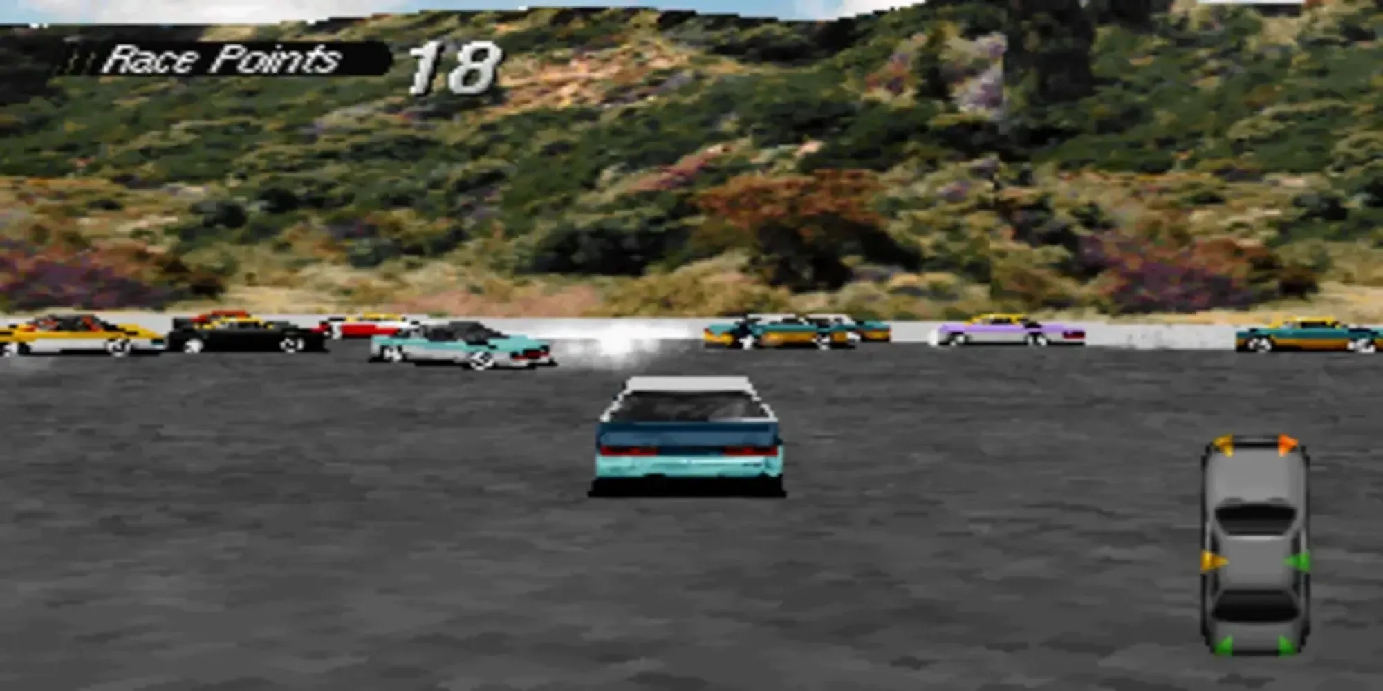 Hình ảnh game Destruction Derby 1, một tựa game đua xe PS1 cổ điển nổi bật với cơ chế va chạm độc đáo