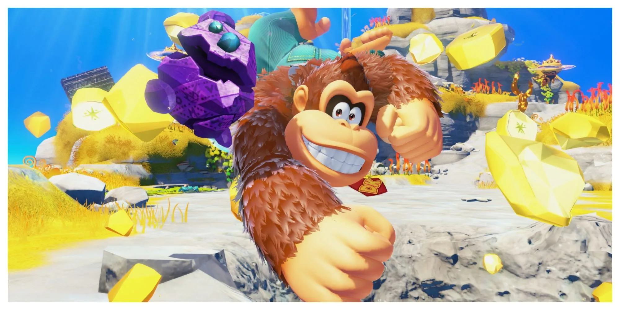 Hình ảnh gameplay hoặc nghệ thuật từ Donkey Kong Bananza, minh họa phong cách đồ họa mới hoặc môi trường 3D