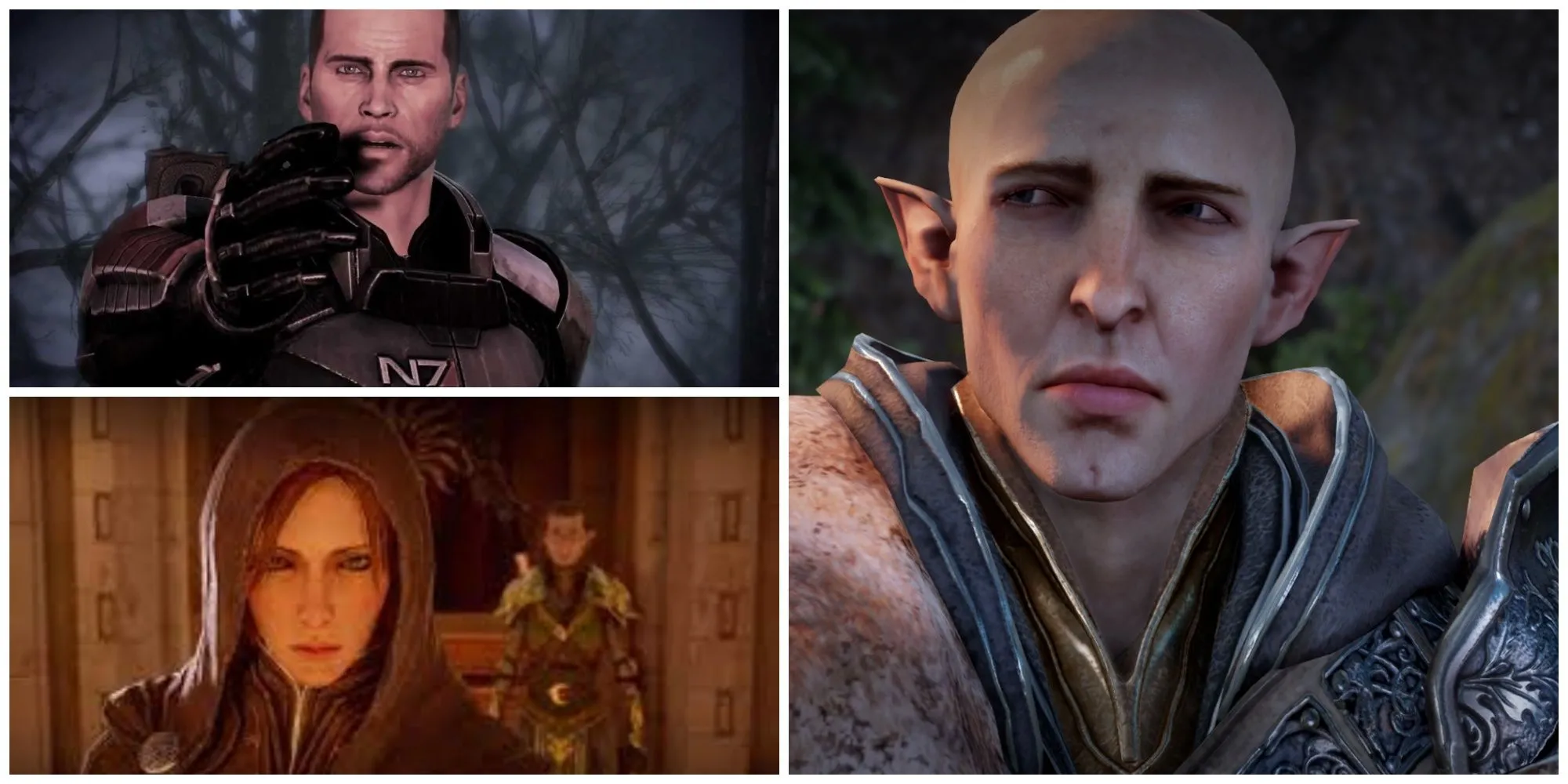 Hình ảnh ghép nhân vật BioWare (Solas, Shepard, Leliana) minh họa khó khăn của studio và ngành game.