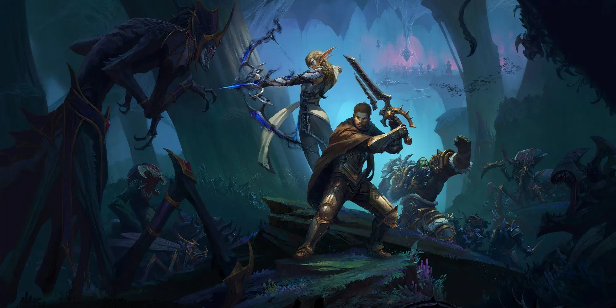 Hình ảnh quảng cáo World of Warcraft The War Within với các nhân vật fantasy chuẩn bị chiến đấu