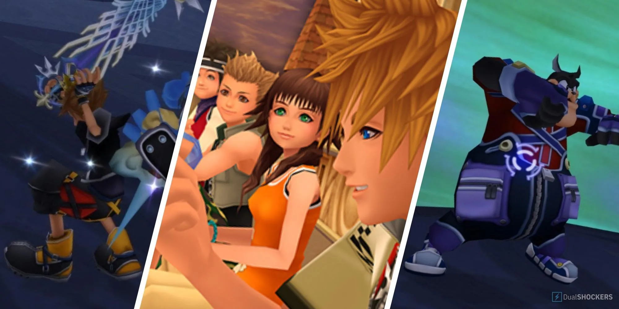 Những Chiến Dịch Quảng Cáo Game Hay Nhất Lịch Sử 1 Hình ảnh Roxas trên tháp đồng hồ cùng Sora và Pete trong Kingdom Hearts 2, minh họa cho sự kết hợp độc đáo của game.