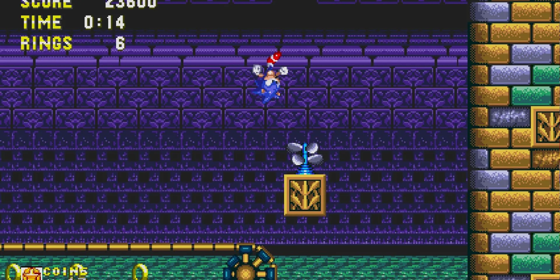 Hình ảnh Sonic trong màn Hydrocity Zone của tựa game Sonic the Hedgehog 3 & Knuckles