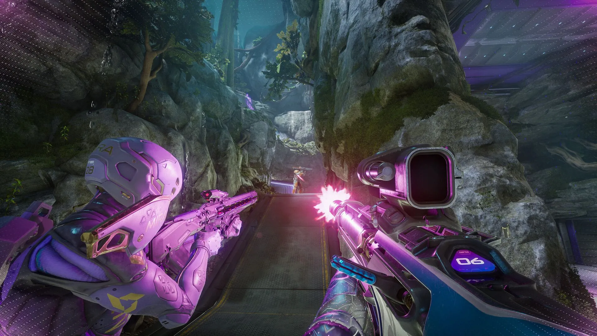 Splitgate 2: Alpha Bùng Nổ, 90% Game Thủ Sẵn Sàng Giới Thiệu 1 Hình ảnh trong game Splitgate 2 với nhân vật và cổng không gian đặc trưng