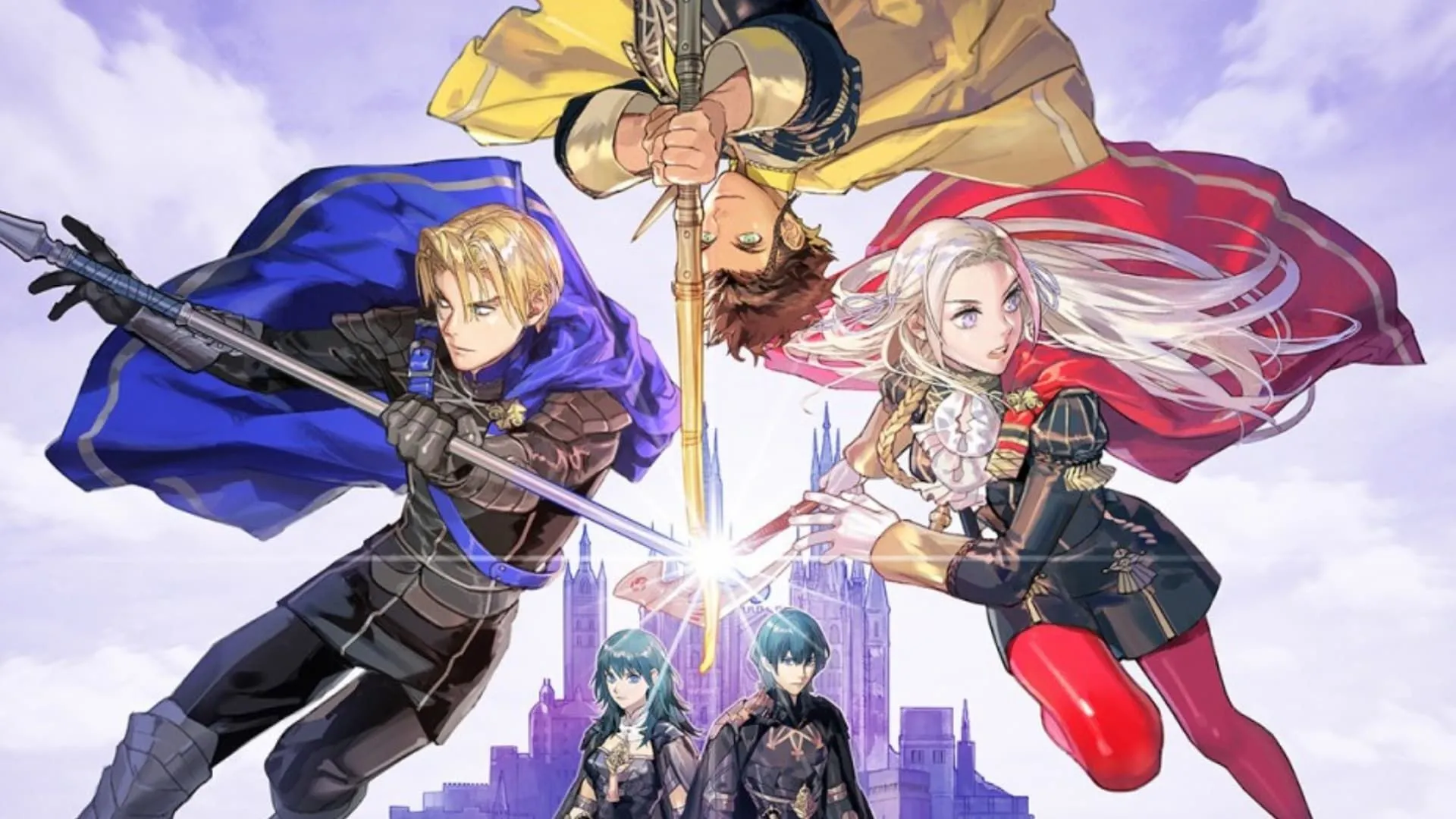 Học sinh và binh lính di chuyển trong Tu viện Garreg Mach của Fire Emblem Three Houses
