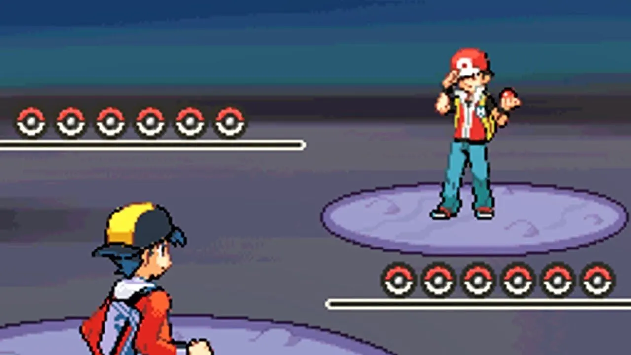 Huấn luyện viên Red đứng trên đỉnh Mt. Silver trong Pokemon HeartGold và SoulSilver