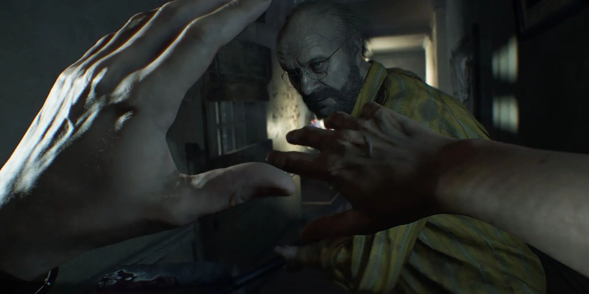 Jack Baker đuổi theo người chơi trong bối cảnh kinh dị của Resident Evil 7
