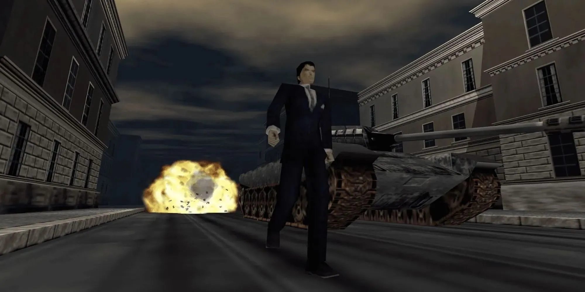 James Bond bước đi khỏi một vụ nổ trong GoldenEye 007
