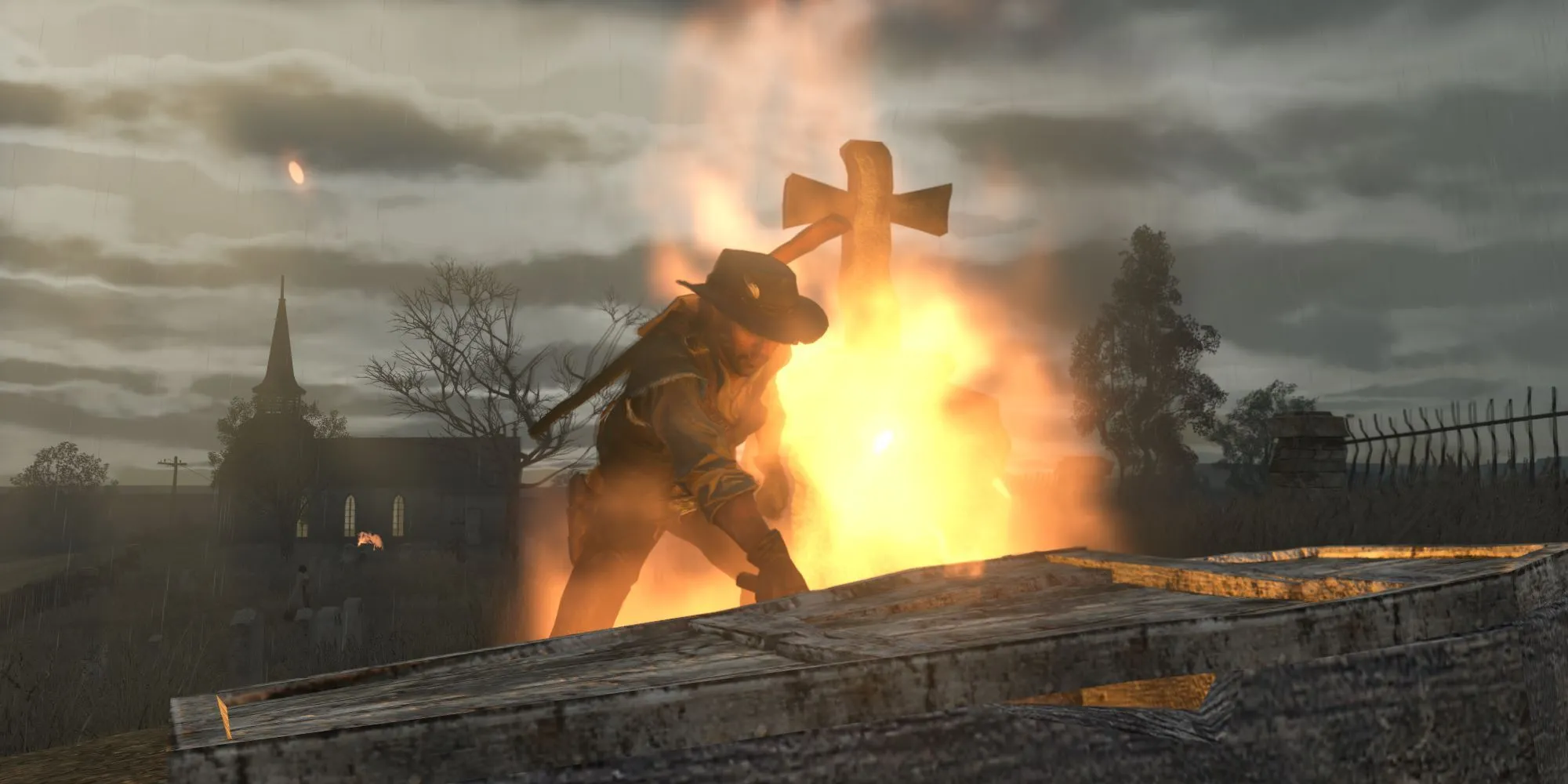 John Marston đốt quan tài trong Red Dead Redemption Undead Nightmare