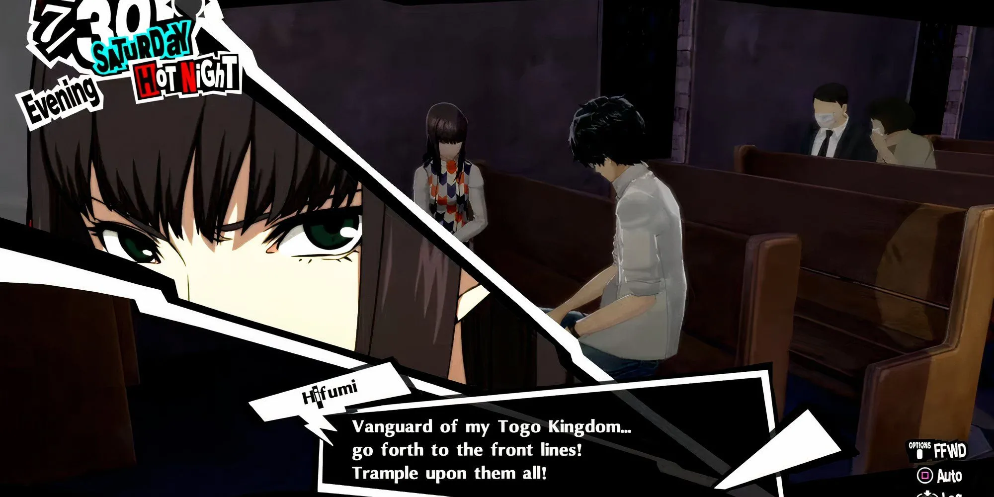 Joker chơi shogi với Hifumi tại nhà thờ trong Persona 5 Royal