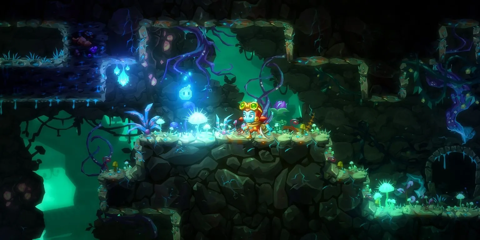 Khám phá một hang động với nhân vật nữ robot trong SteamWorld Dig 2