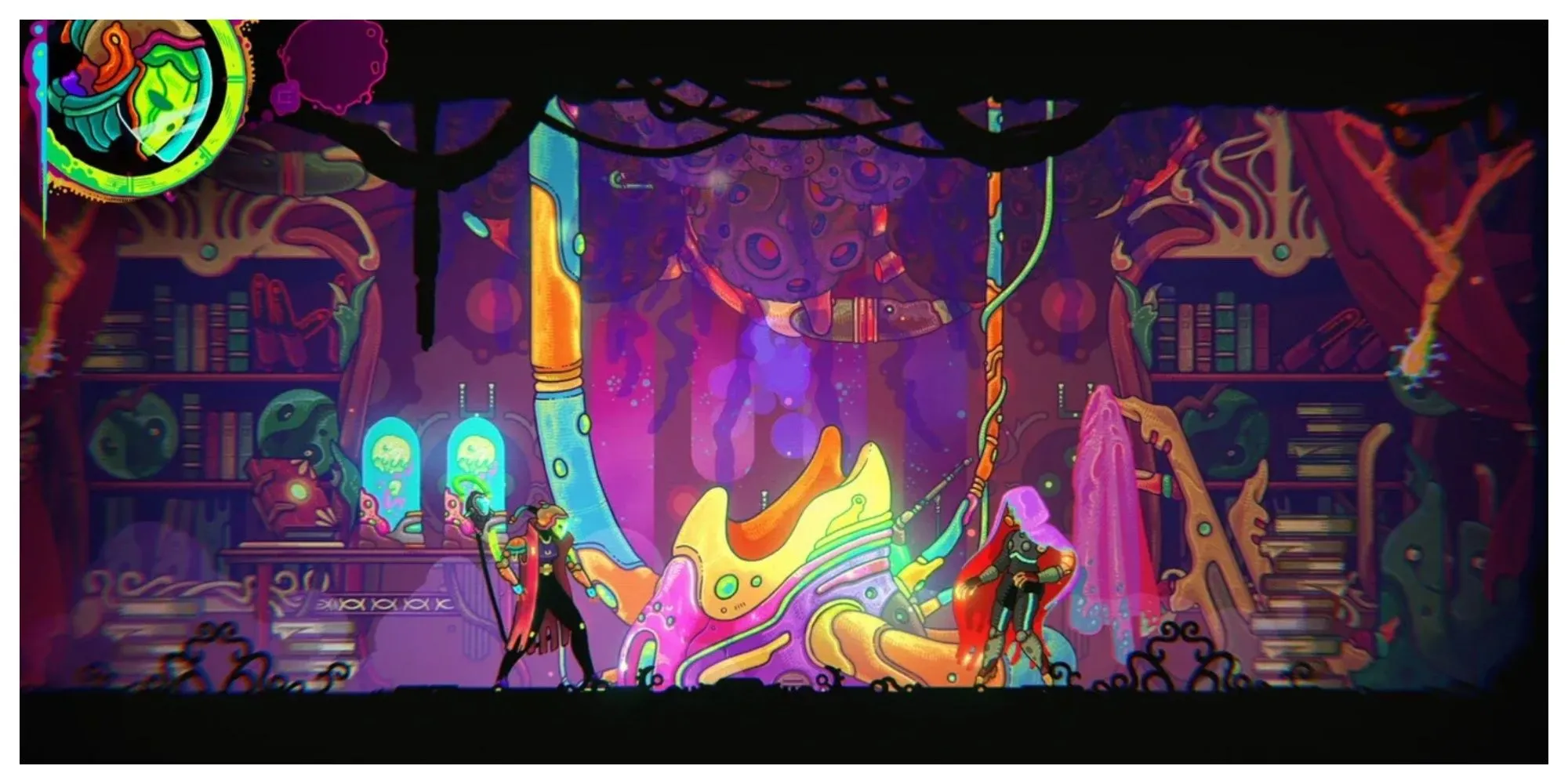 Khung cảnh ảo giác đầy màu sắc trong Ultros, tựa game Metroidvania có soundtrack độc đáo và mơ màng