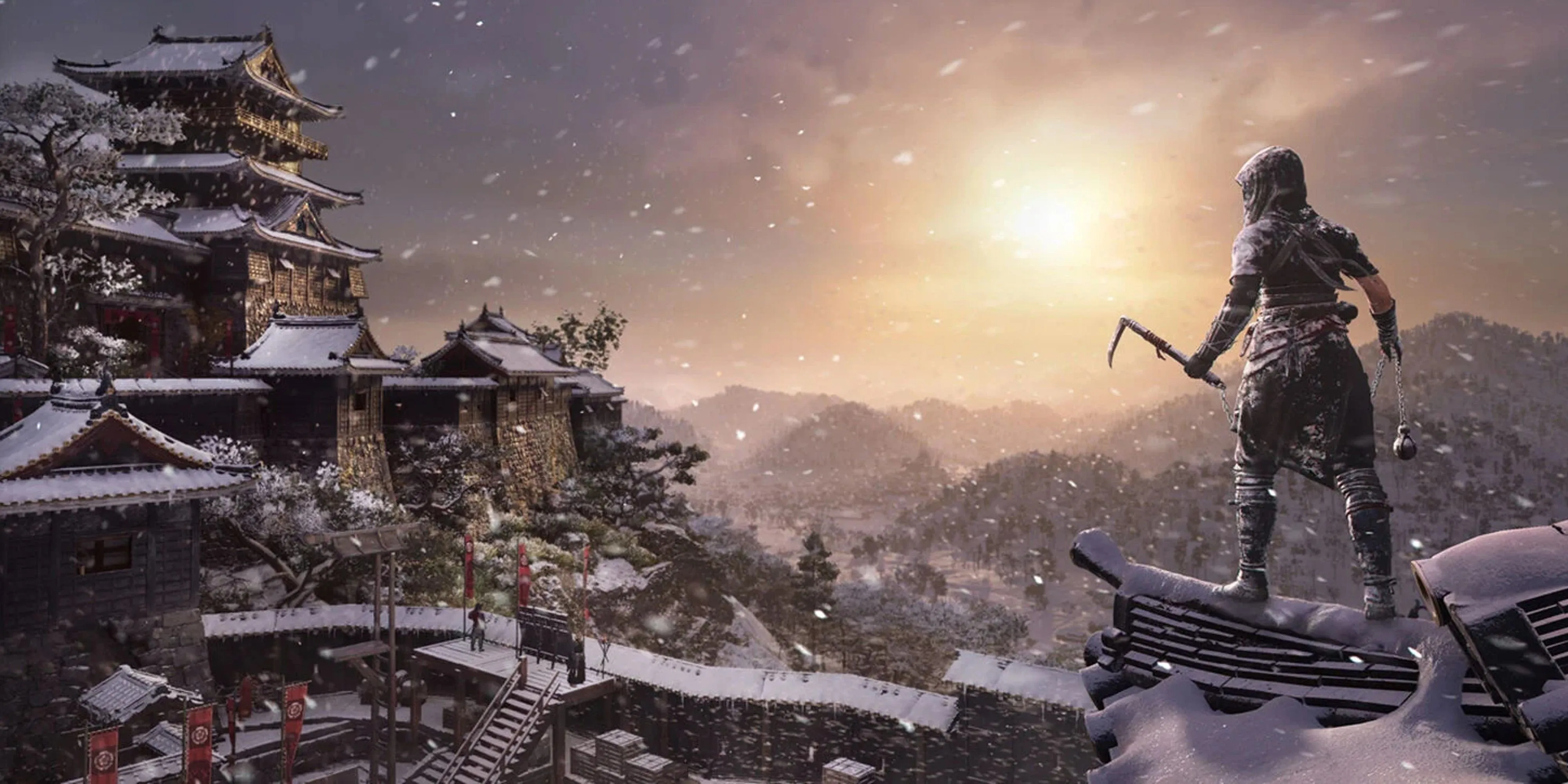 Khung cảnh mùa đông tuyết rơi trong Assassin's Creed Shadows