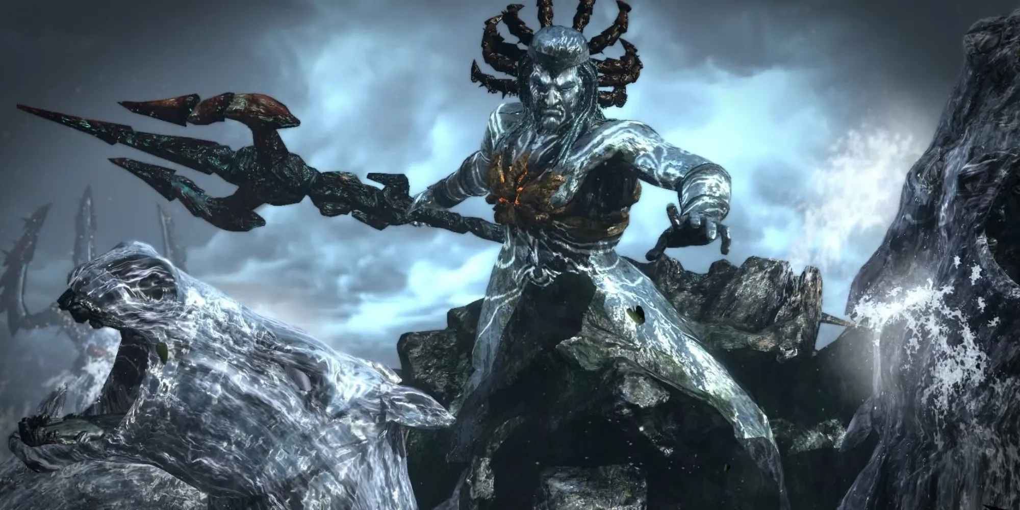 Kratos chiến đấu với Poseidon, một trong những trận đấu trùm hùng tráng trong God of War 3