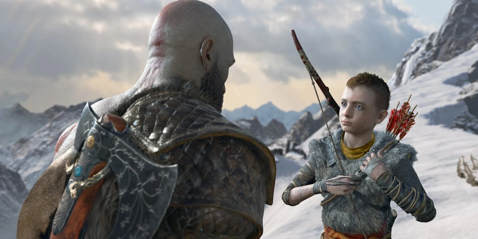 Kratos và Atreus phiêu lưu trong khung cảnh tuyết trắng của God of War Ragnarok