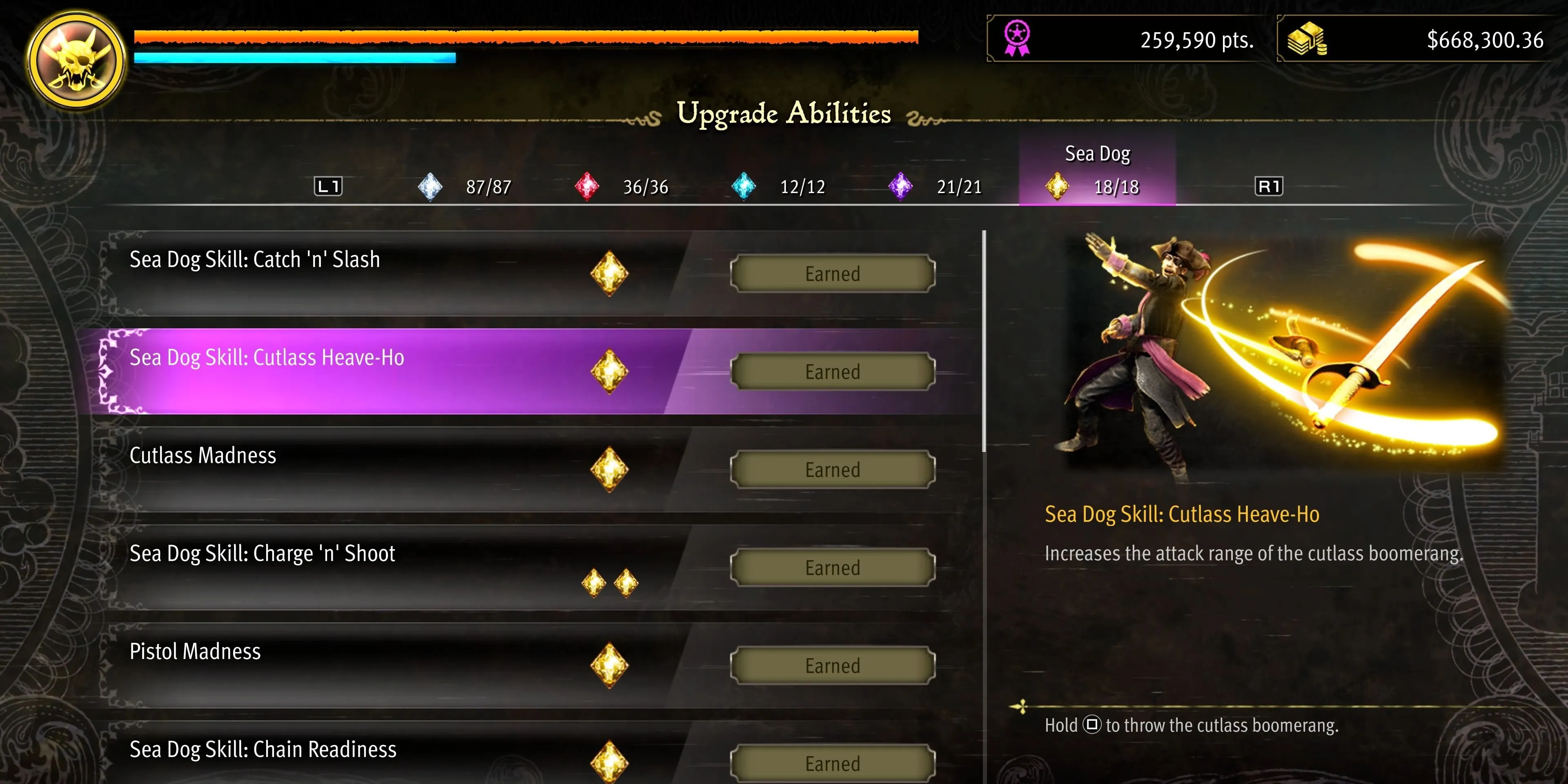 Kỹ năng Cutlass Heave-Ho Majima ném đao trong Pirate Yakuza