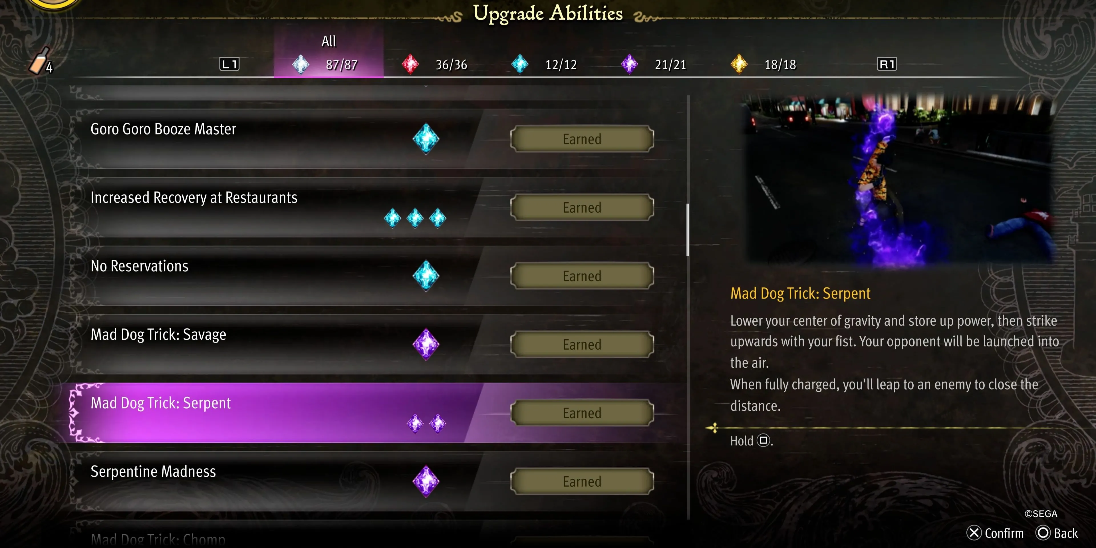 Kỹ năng Mad Dog Trick Serpent hất tung đối thủ của Majima