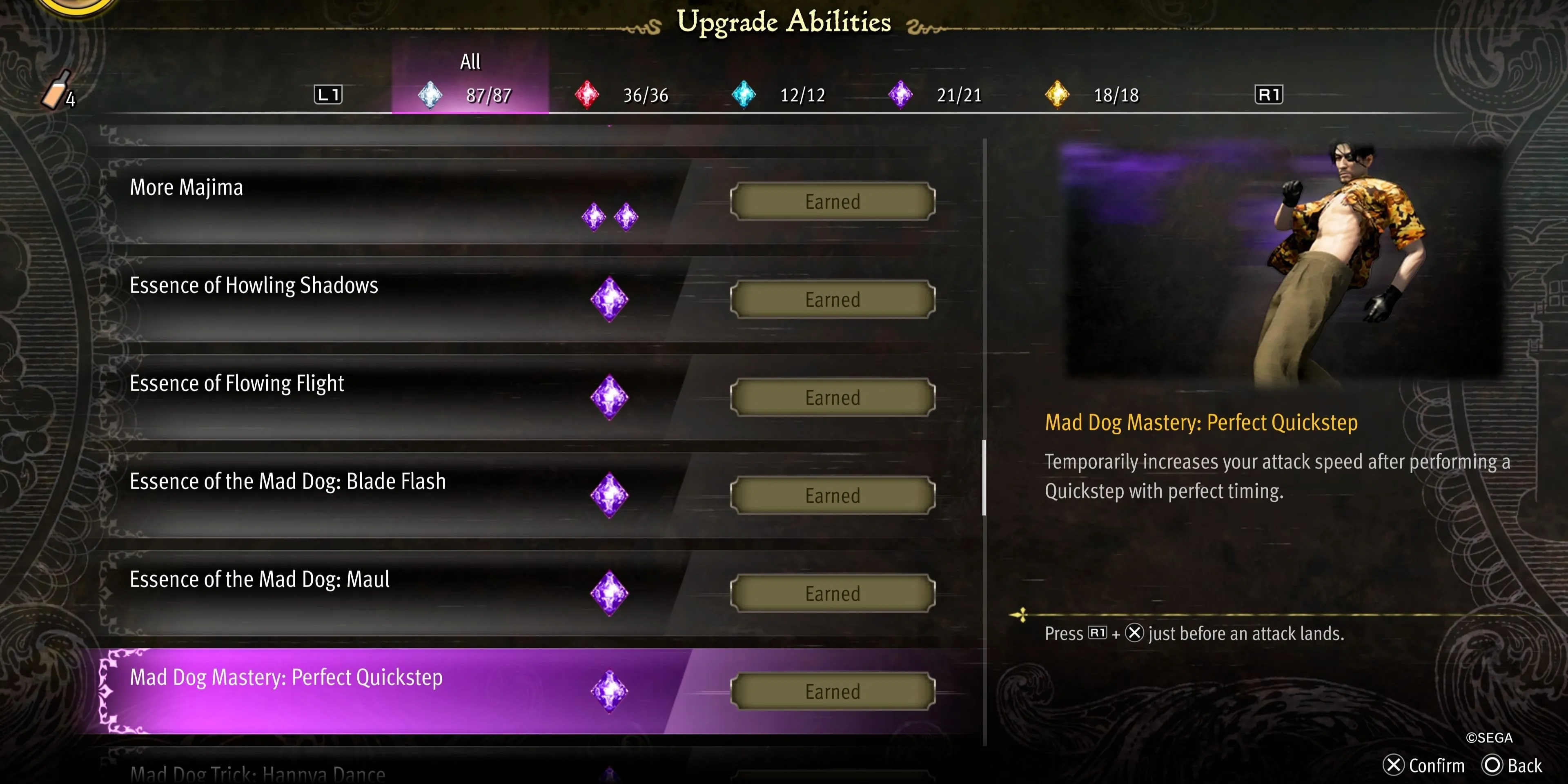 Kỹ năng Perfect Quickstep Mad Dog Majima né hoàn hảo tăng tốc