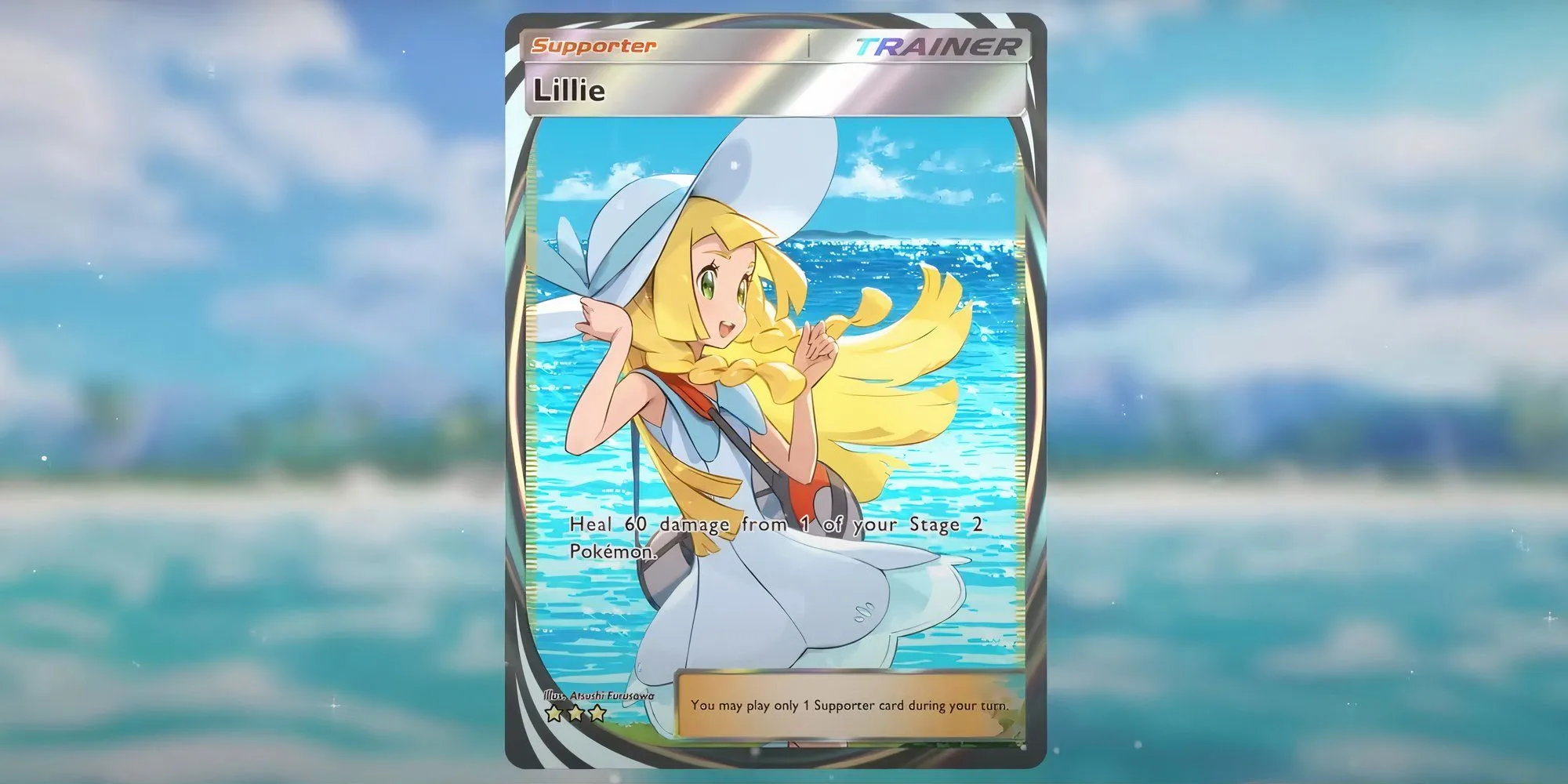 Lá bài Supporter Lillie trong Pokemon TCG Pocket, hỗ trợ hồi máu cho Pokemon Stage 2.