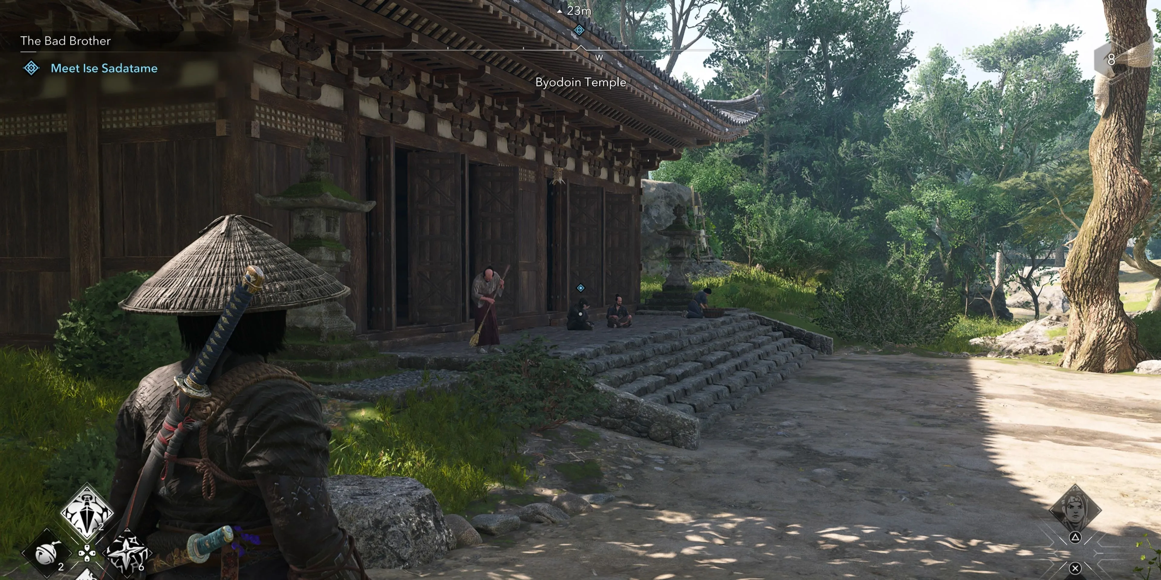 Lãnh chúa Ise Sadatame tại đền Byodoin trong Assassin's Creed Shadows