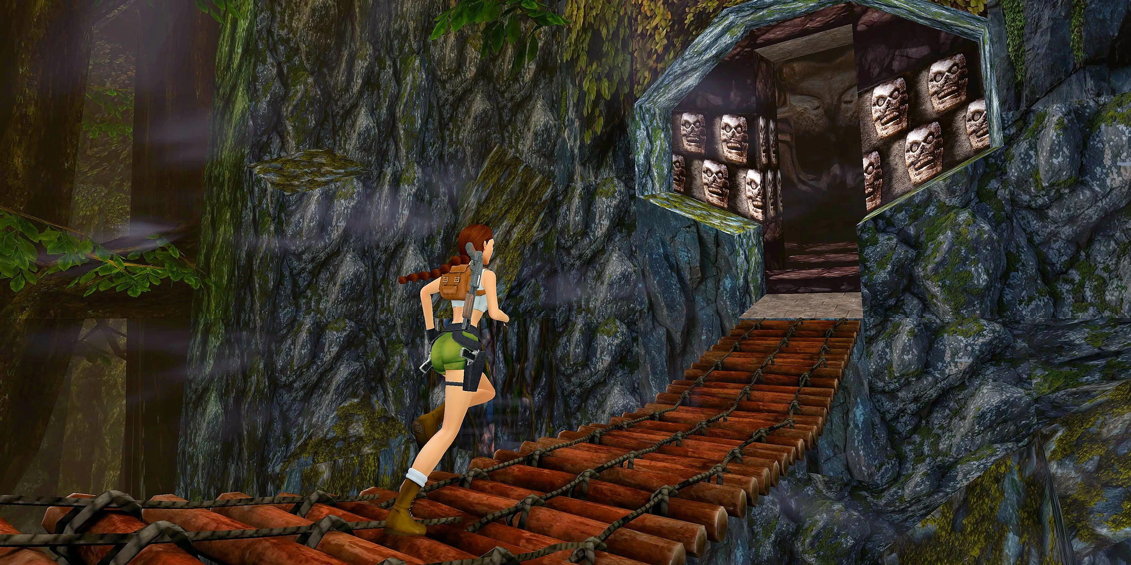 Lara chạy dọc cầu trong Tomb Raider I-III Remastered (Phiên bản 2024)