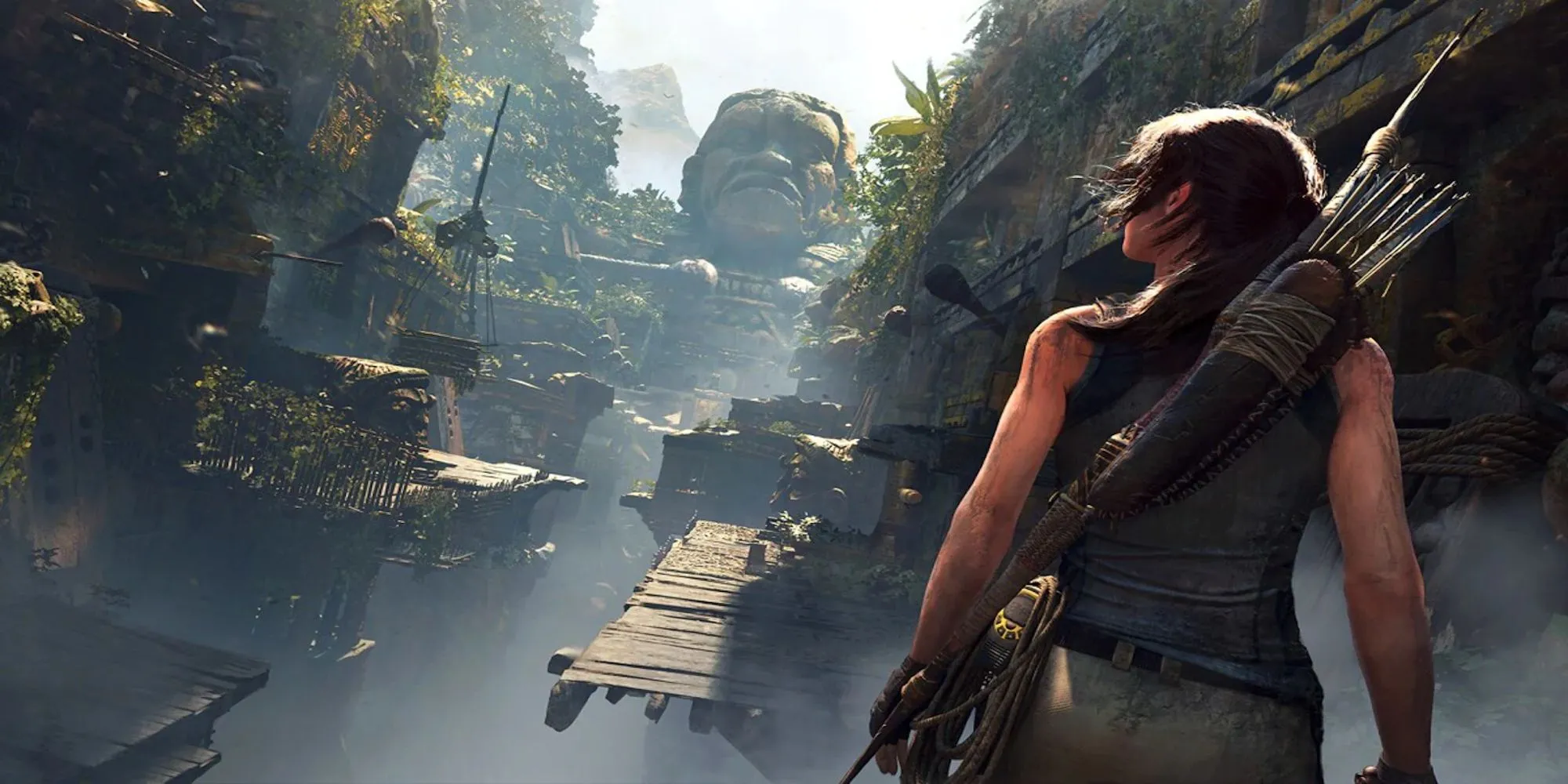 Lara Croft nhìn ra những hầm mộ trong Tomb Raider 2013