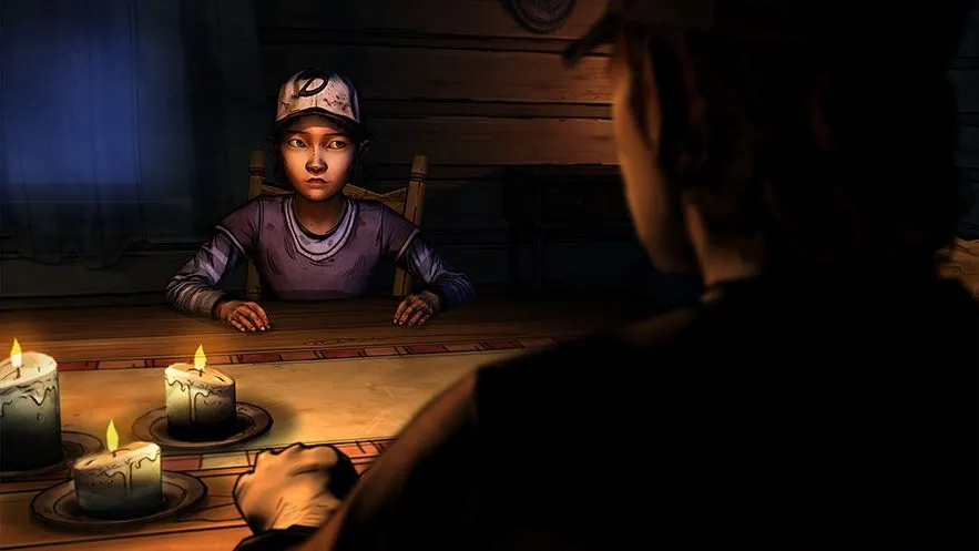 Lee và Clementine trong một cảnh phim kinh điển của The Walking Dead bản Telltale
