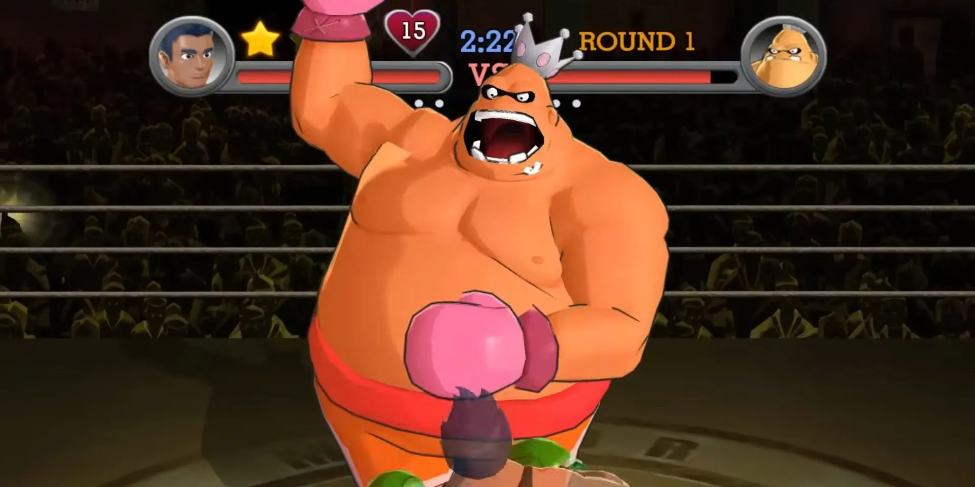Little Mac đang chiến đấu với King Hippo trong Punch-Out phiên bản 2009 trên Wii