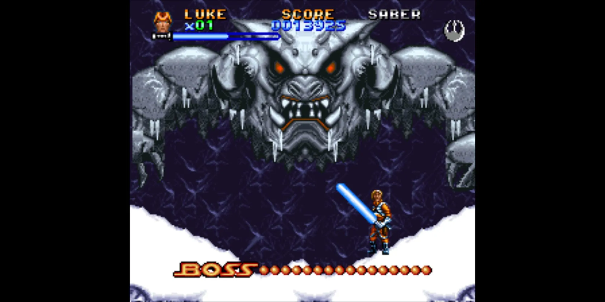 Luke Skywalker chiến đấu trong Super Star Wars: The Empire Strikes Back trên SNES