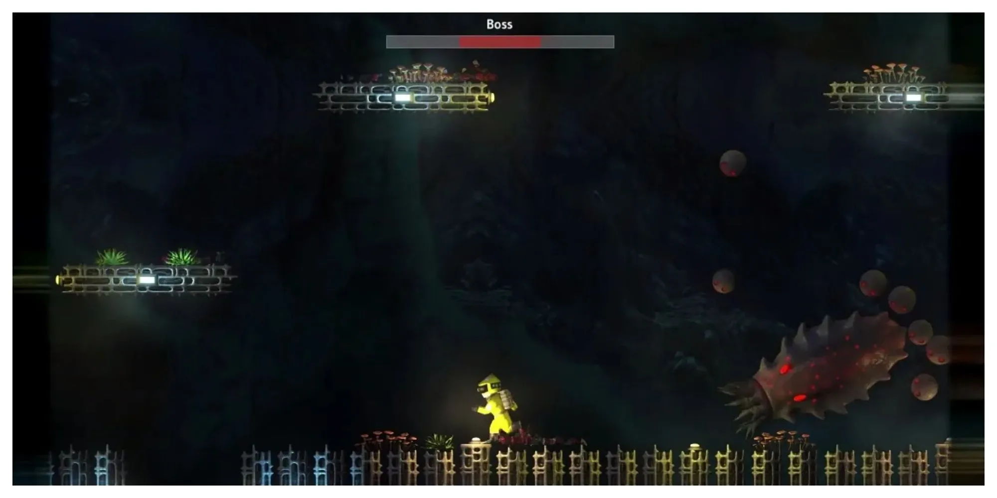 Màn hình gameplay của Weapon Hacker, một tựa game Roguevania indie với cơ chế tùy chỉnh vũ khí