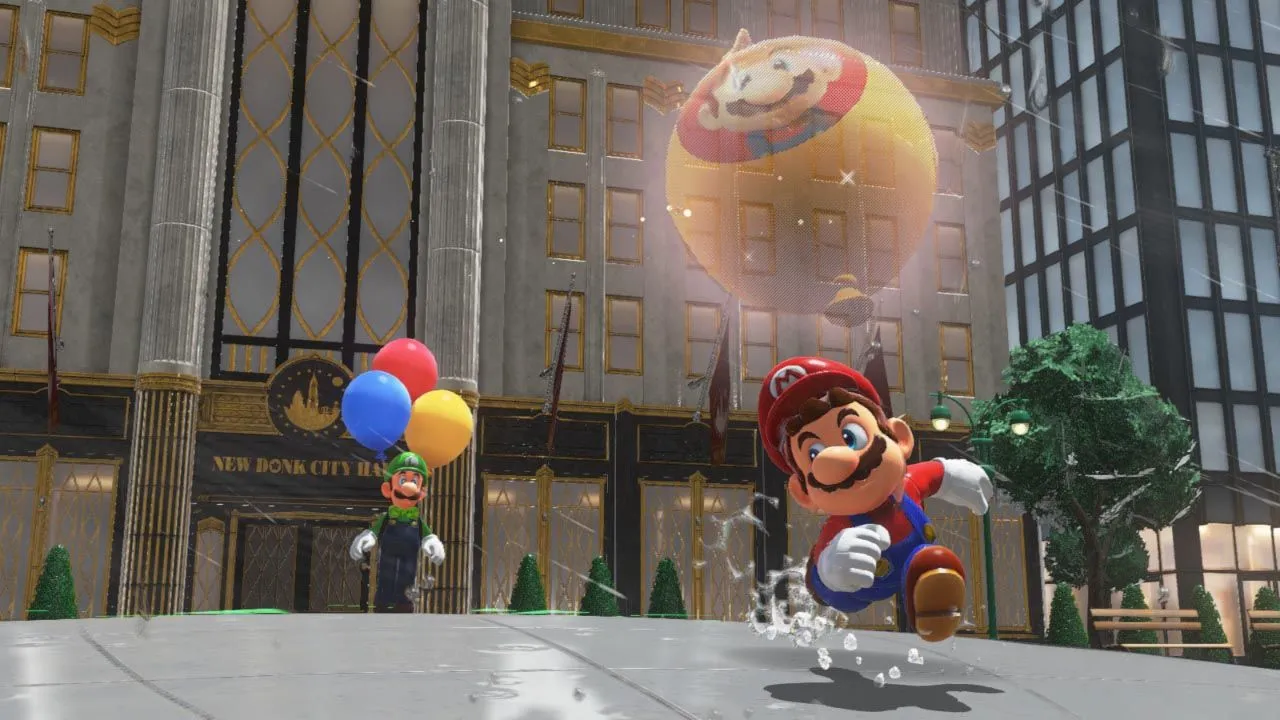 Mario đang thực hiện một pha nhảy trong chế độ Koopa Freerunning của Super Mario Odyssey