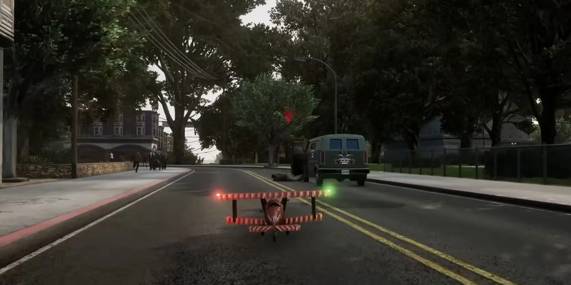 Máy bay RC Red Baron của Zero đang bay trên bầu trời San Fierro để phá hủy các xe giao hàng trong nhiệm vụ Supply Lines GTA San Andreas
