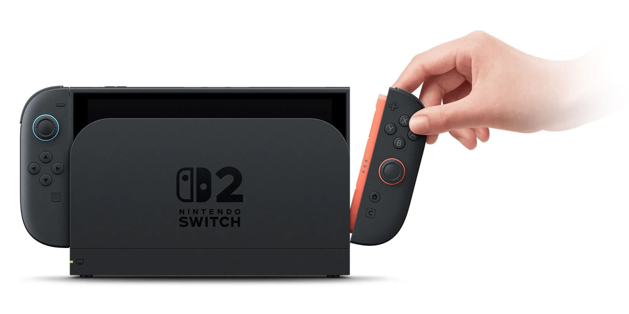 Máy Nintendo Switch 2 khi đặt trên dock và tay cầm Joy-Con tháo rời