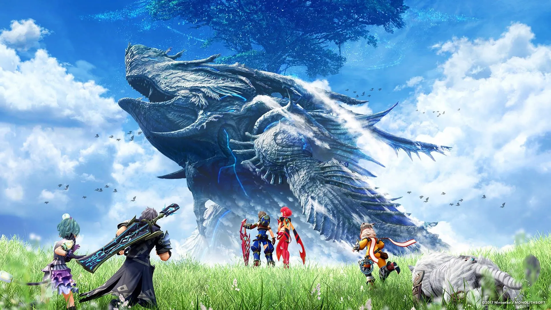Minh họa cảnh chiến đấu trong thế giới mở rộng lớn của Xenoblade Chronicles 2