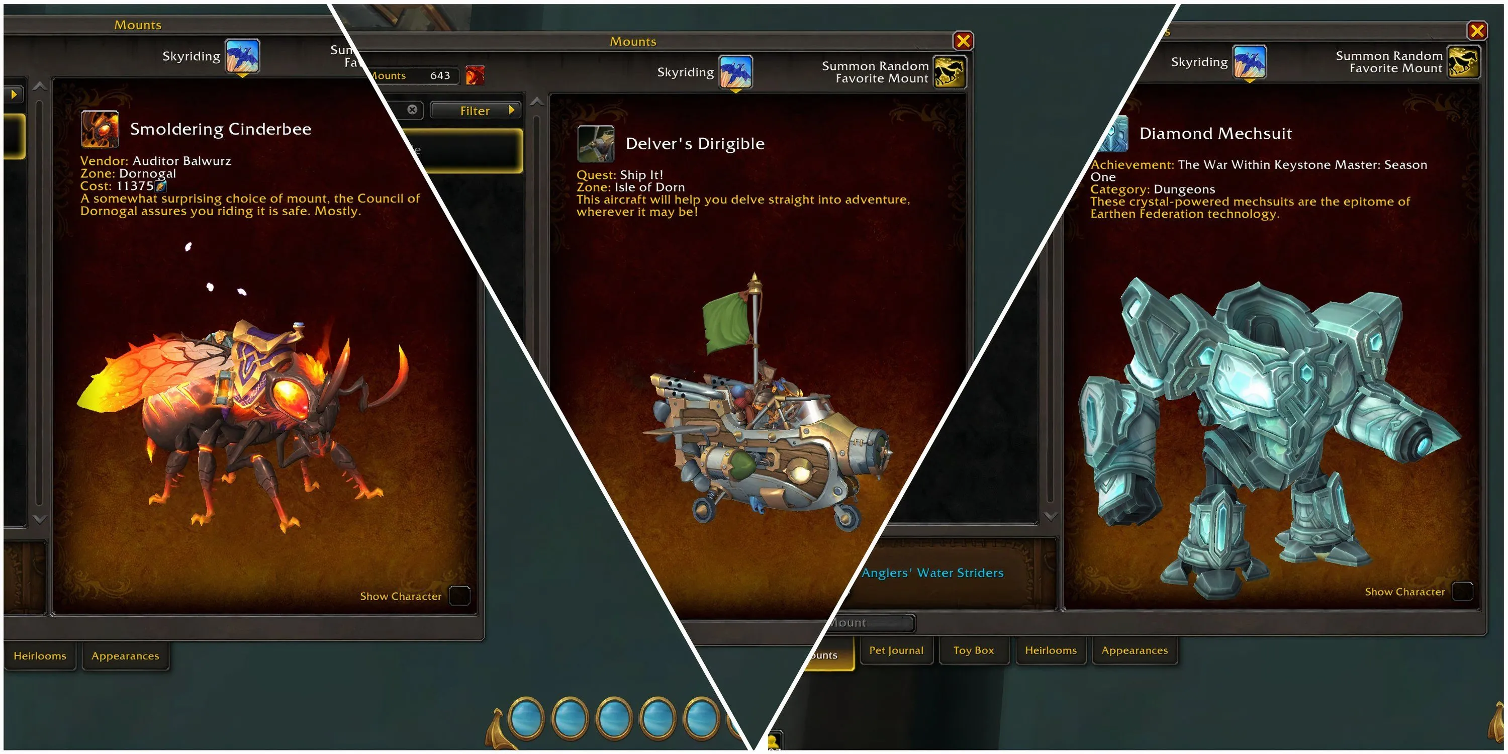 Mô tả hai thú cưỡi trong World of Warcraft: The War Within.