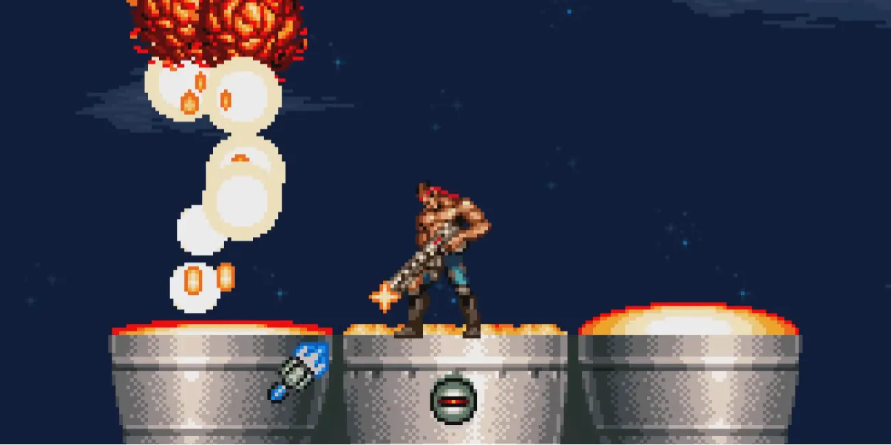 Một cảnh chiến đấu trong game Contra 4 trên Nintendo DS