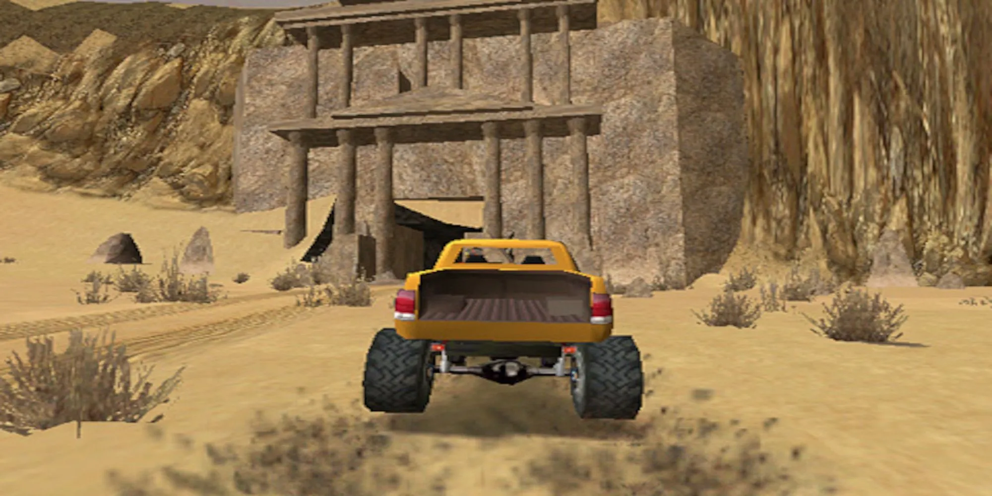 Một chiếc xe đang di chuyển trên địa hình gồ ghề trong Smuggler's Run