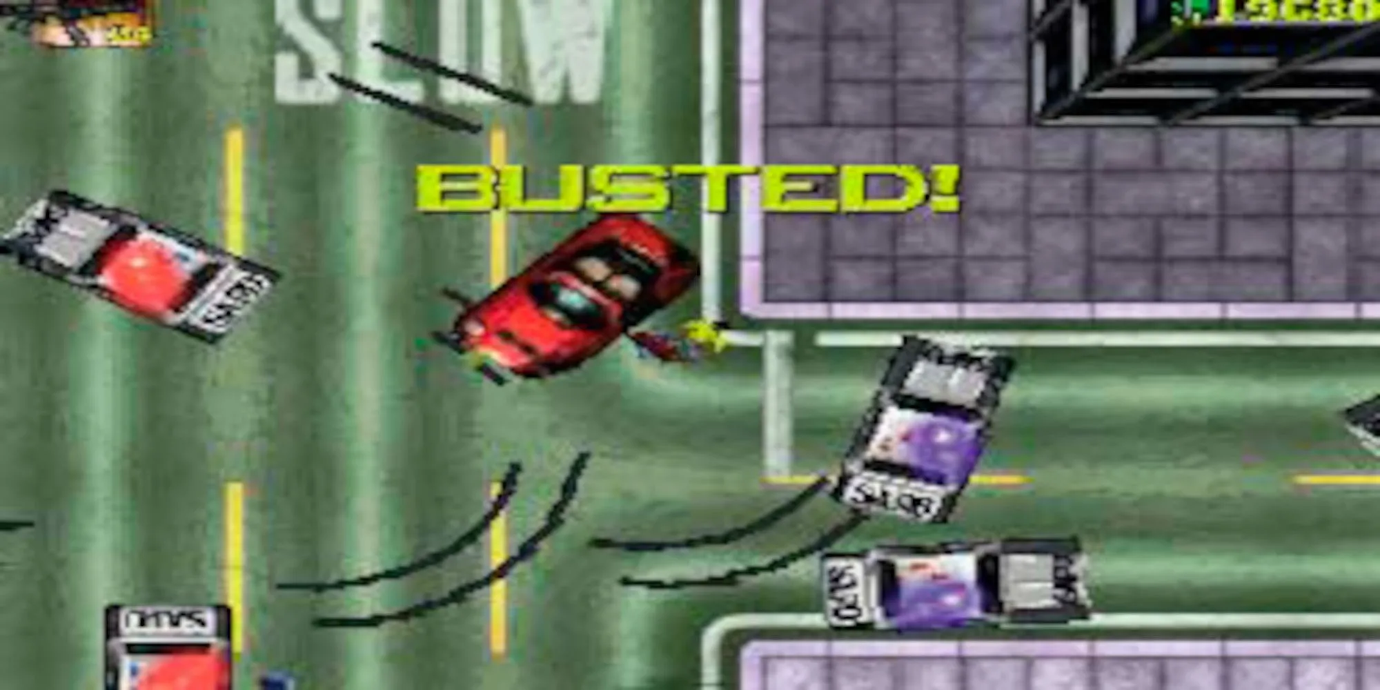 Một chiếc xe hơi bị tai nạn và bao vây bởi cảnh sát trong Grand Theft Auto