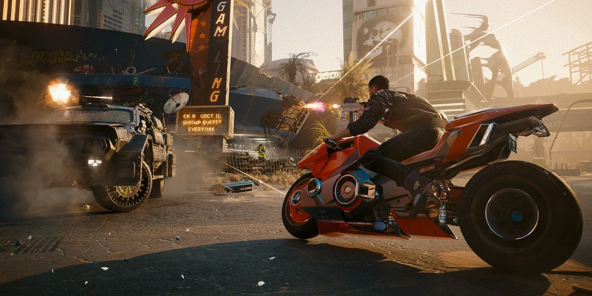 Một hình ảnh từ thế giới mở Night City trong game Cyberpunk 2077