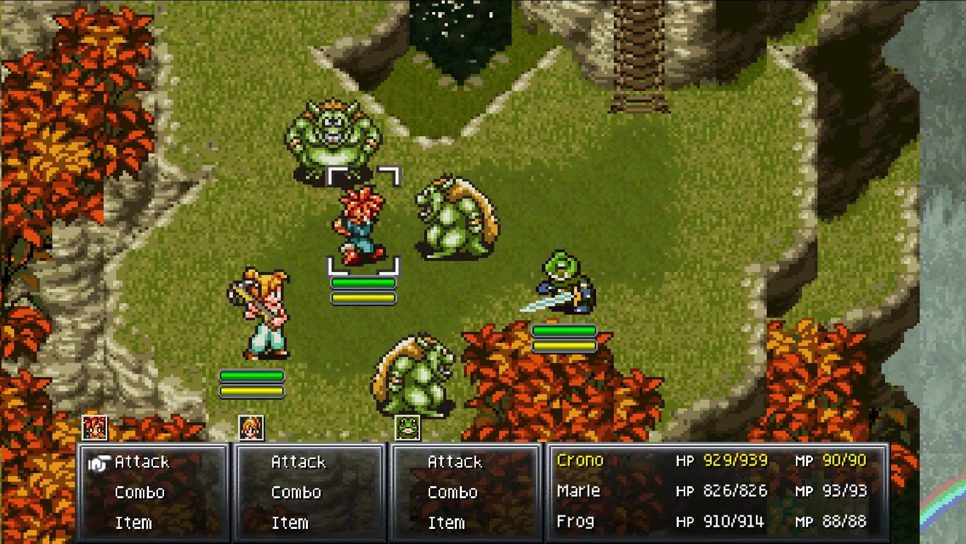 Một trận chiến trong Chrono Trigger với phong cách đồ họa pixel art cổ điển