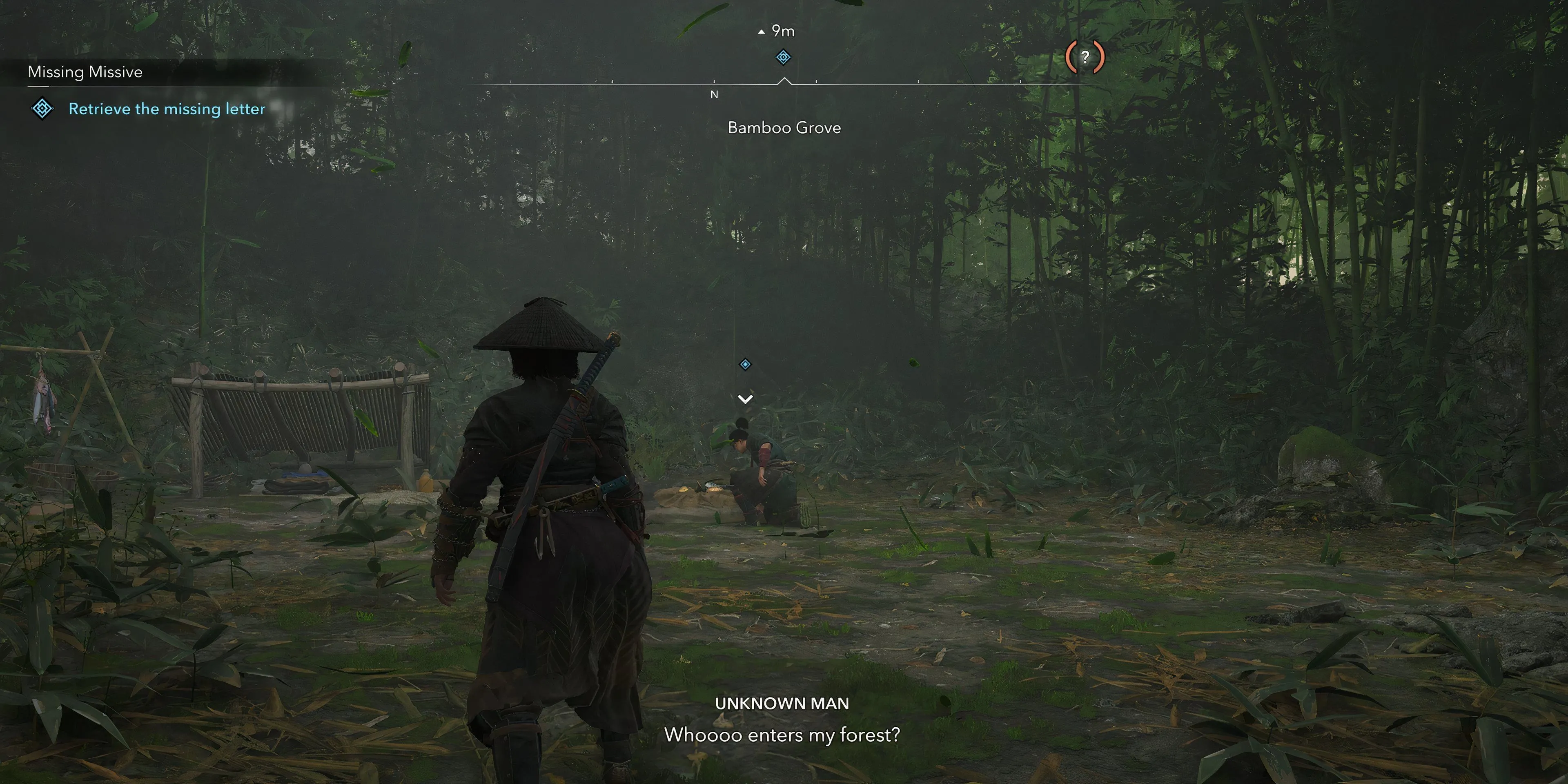 Naoe gặp gỡ Gennojo trong rừng trúc ở Assassin's Creed Shadows