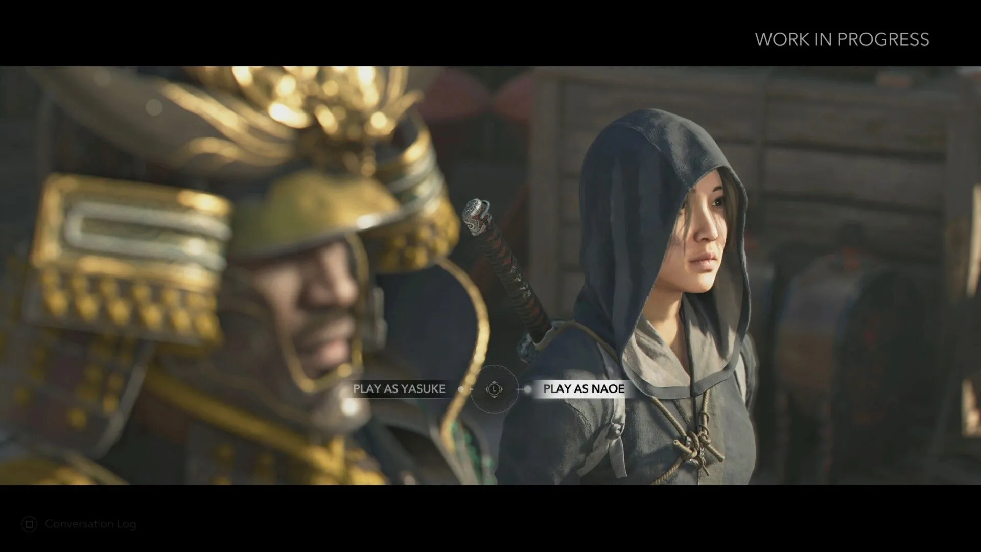 Naoe quan sát từ trên cao tại một địa điểm ở Nhật Bản thời phong kiến trong Assassin's Creed Shadows