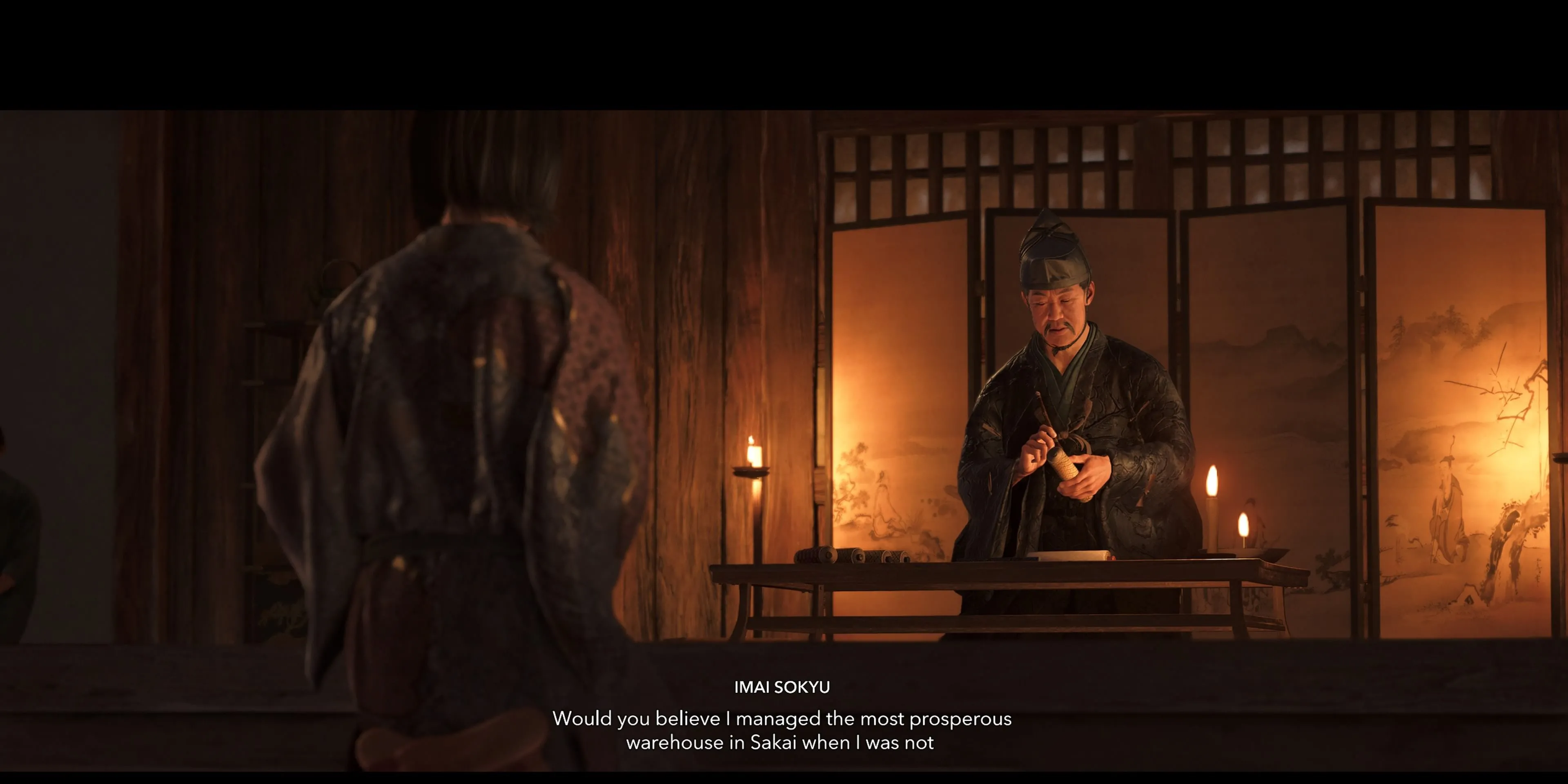 Naoe tham dự tiệc trà do Imai Sokyu tổ chức, một bước quan trọng trong nhiệm vụ Golden Teppo - Assassin's Creed Shadows