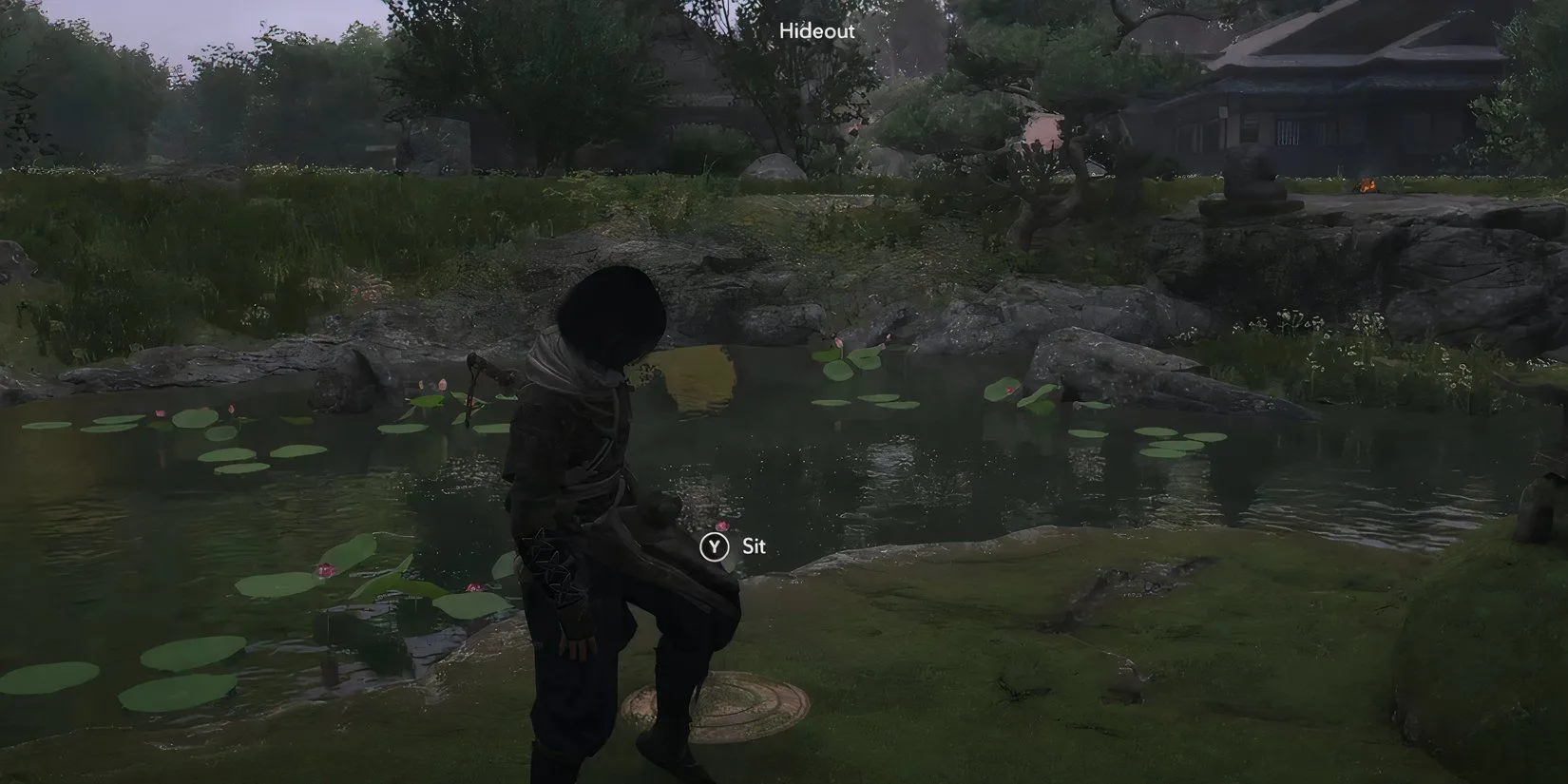 Naoe tương tác với điểm thiền định trong Assassins Creed Shadows