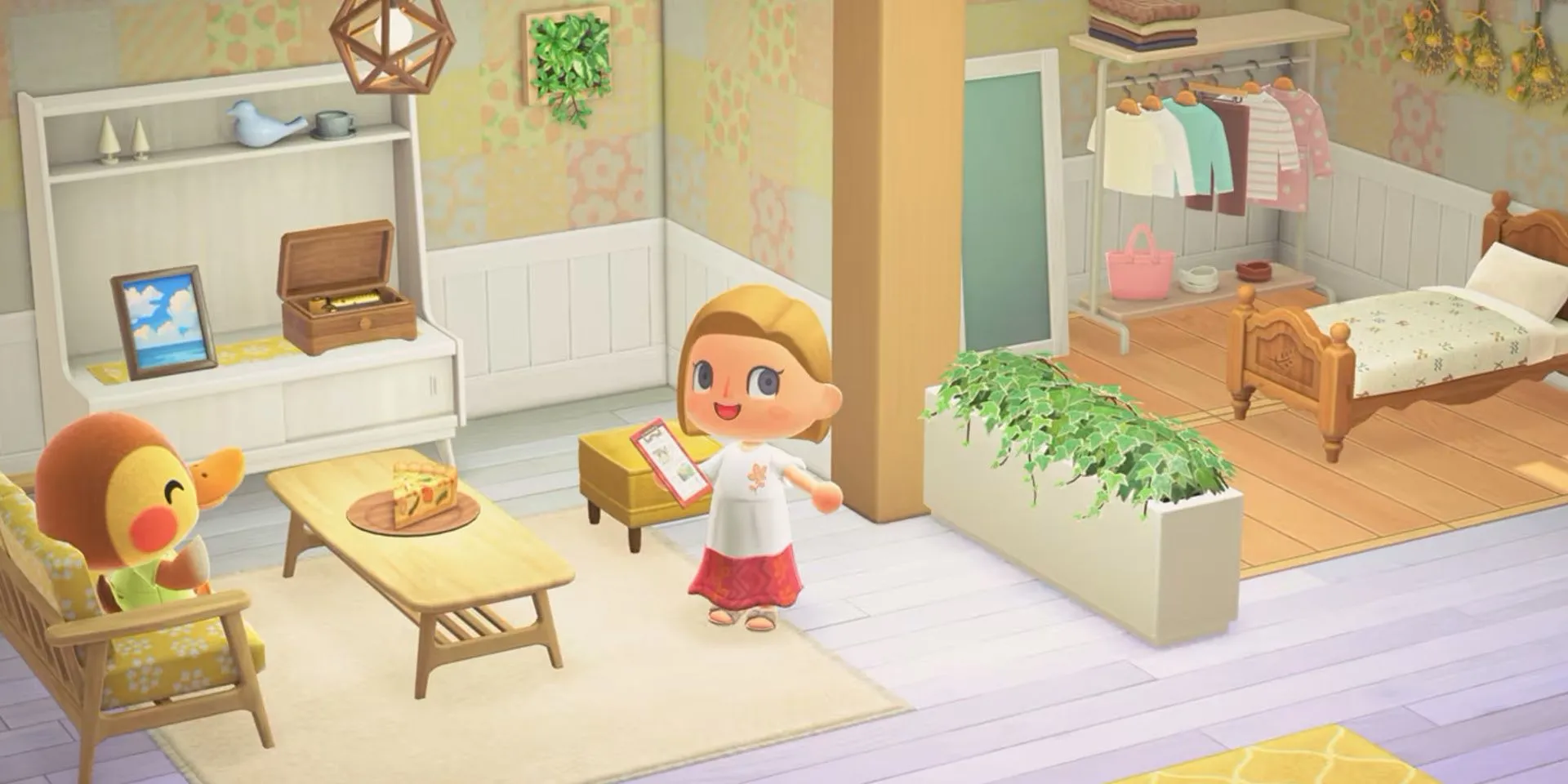 Người chơi đang thiết kế một căn phòng trong Animal Crossing New Horizons với nhiều đồ nội thất