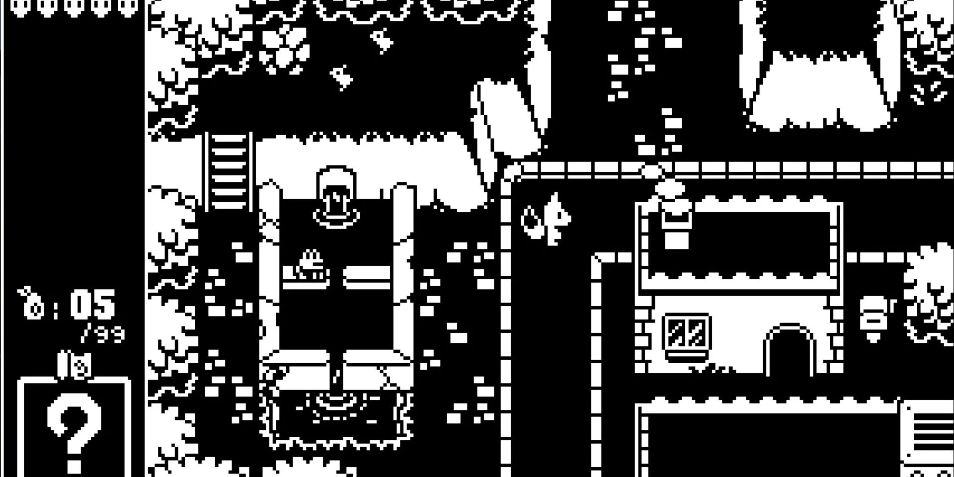 Người chơi khám phá một thị trấn nhộn nhịp trong game Master Key với đồ họa đen trắng kiểu Zelda