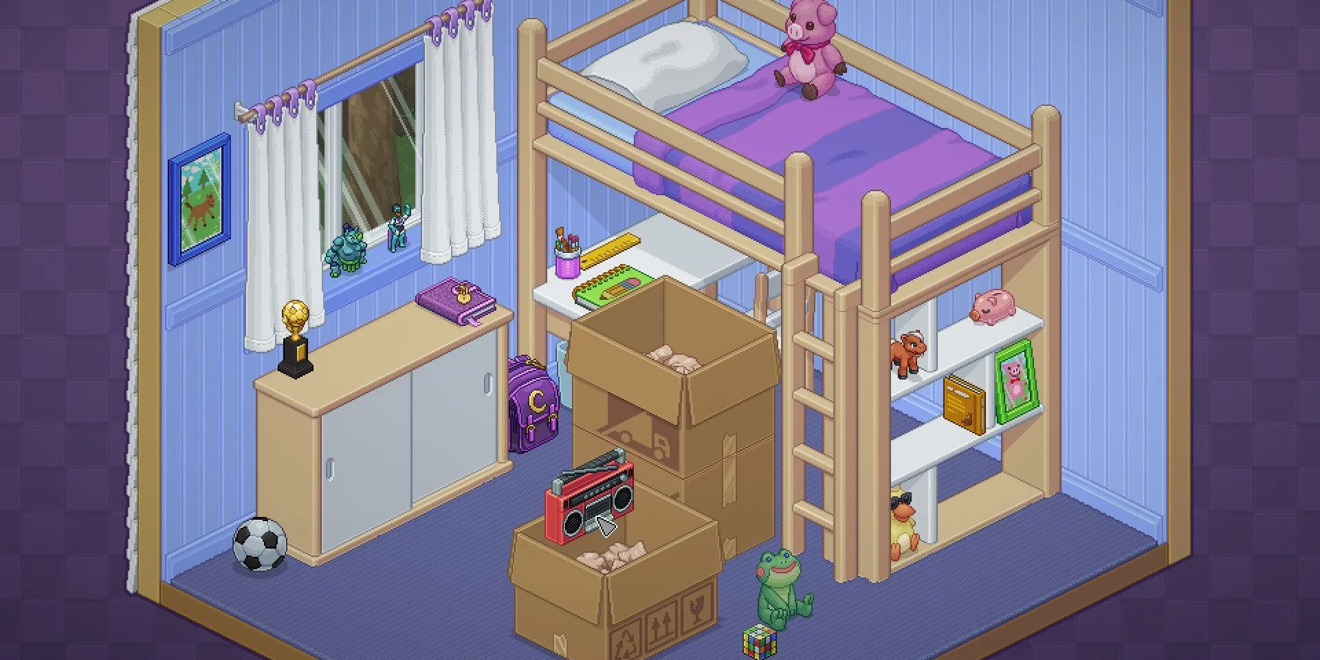 Người chơi sắp xếp đồ đạc trong phòng ngủ trong game Unpacking